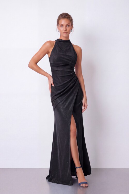 Halter Yaka Simli Elbise - 1744
