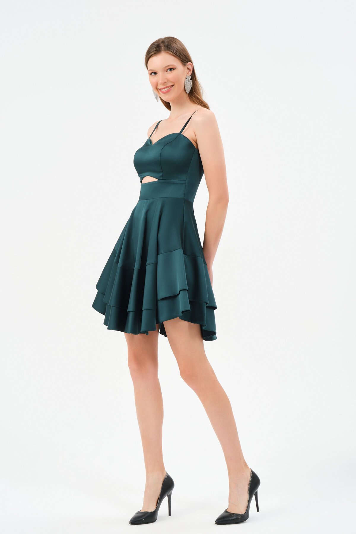 Askılı Volanlı Mini Elbise - 1546