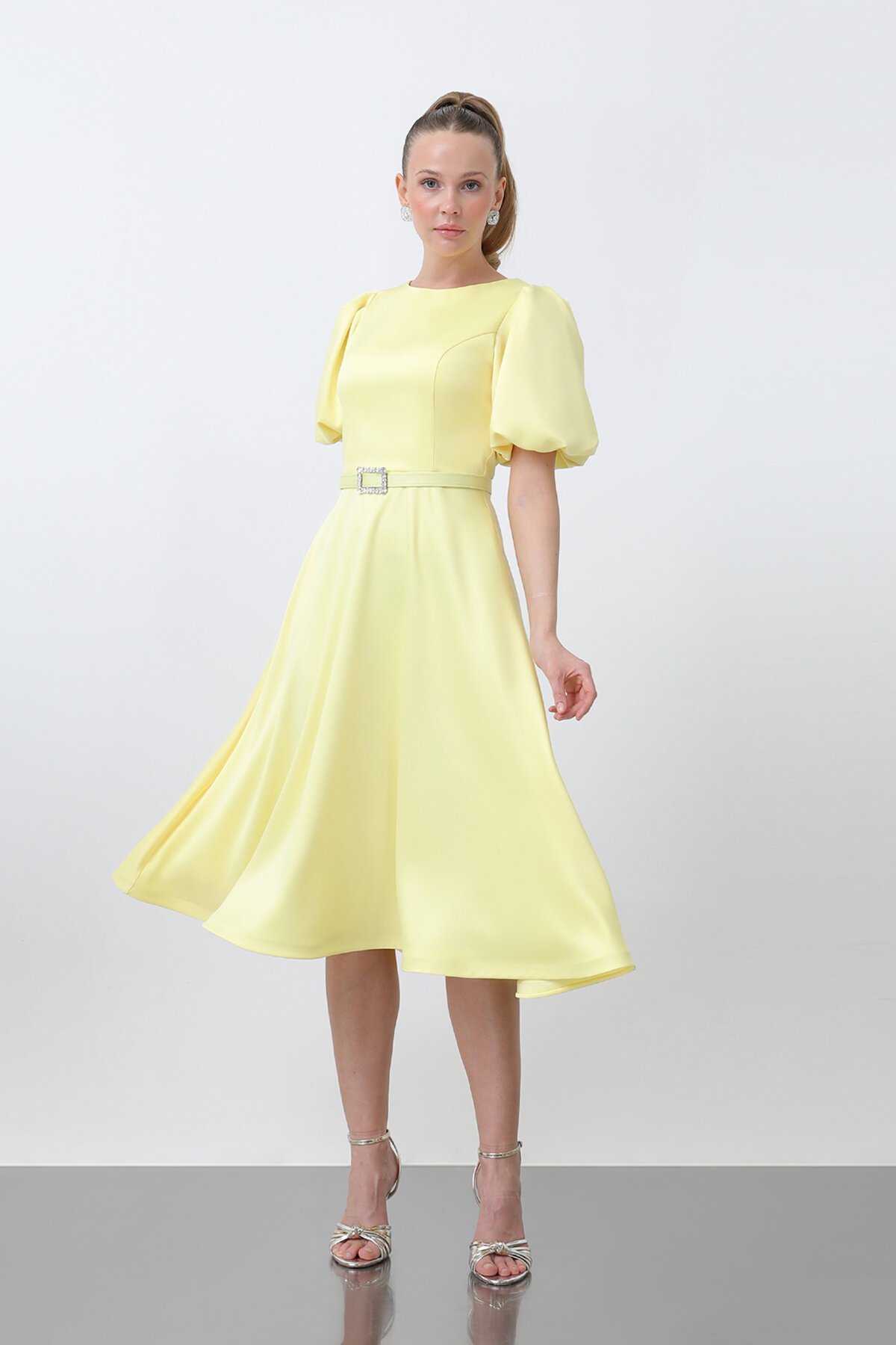 Balon Kol Midi Elbise - 1232