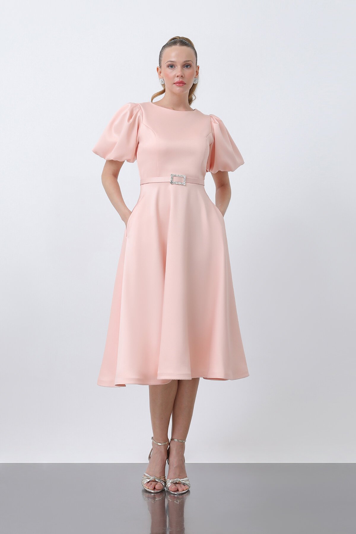 Balon Kol Midi Elbise - 1232