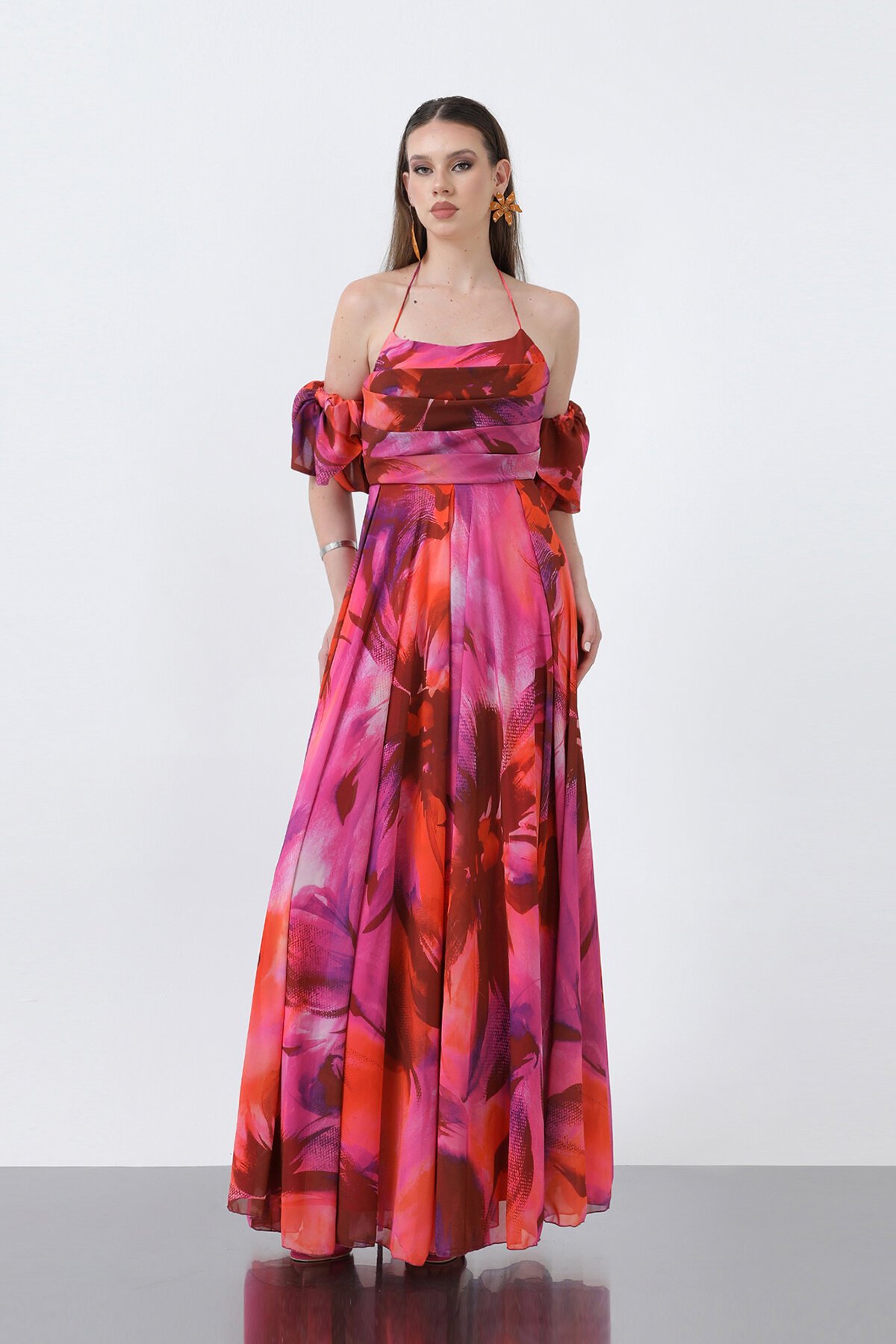 Baskılı Şifon Elbise - 1842