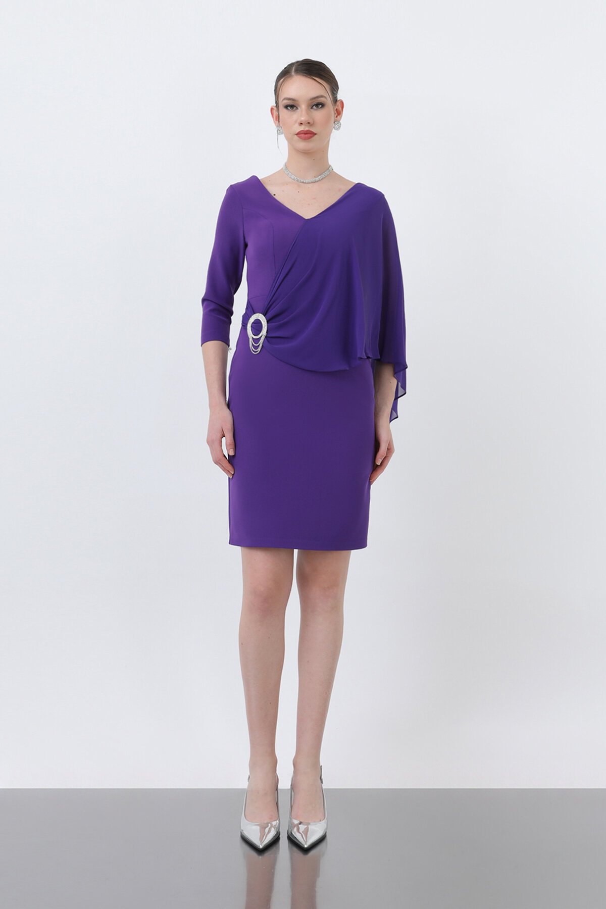 Broş Detaylı Kalem Elbise - 1664