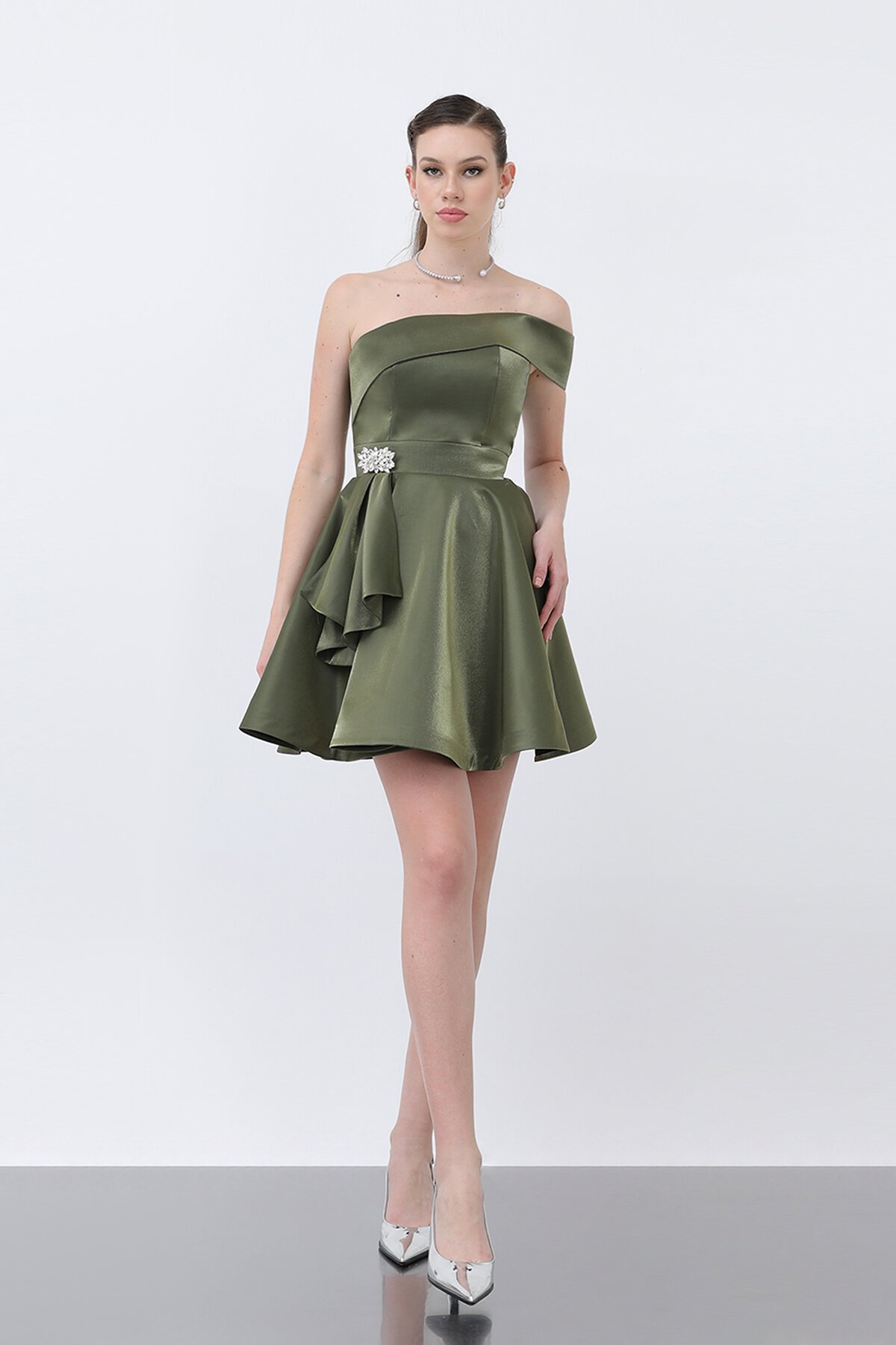 Broş Detaylı Mini Elbise - 1738