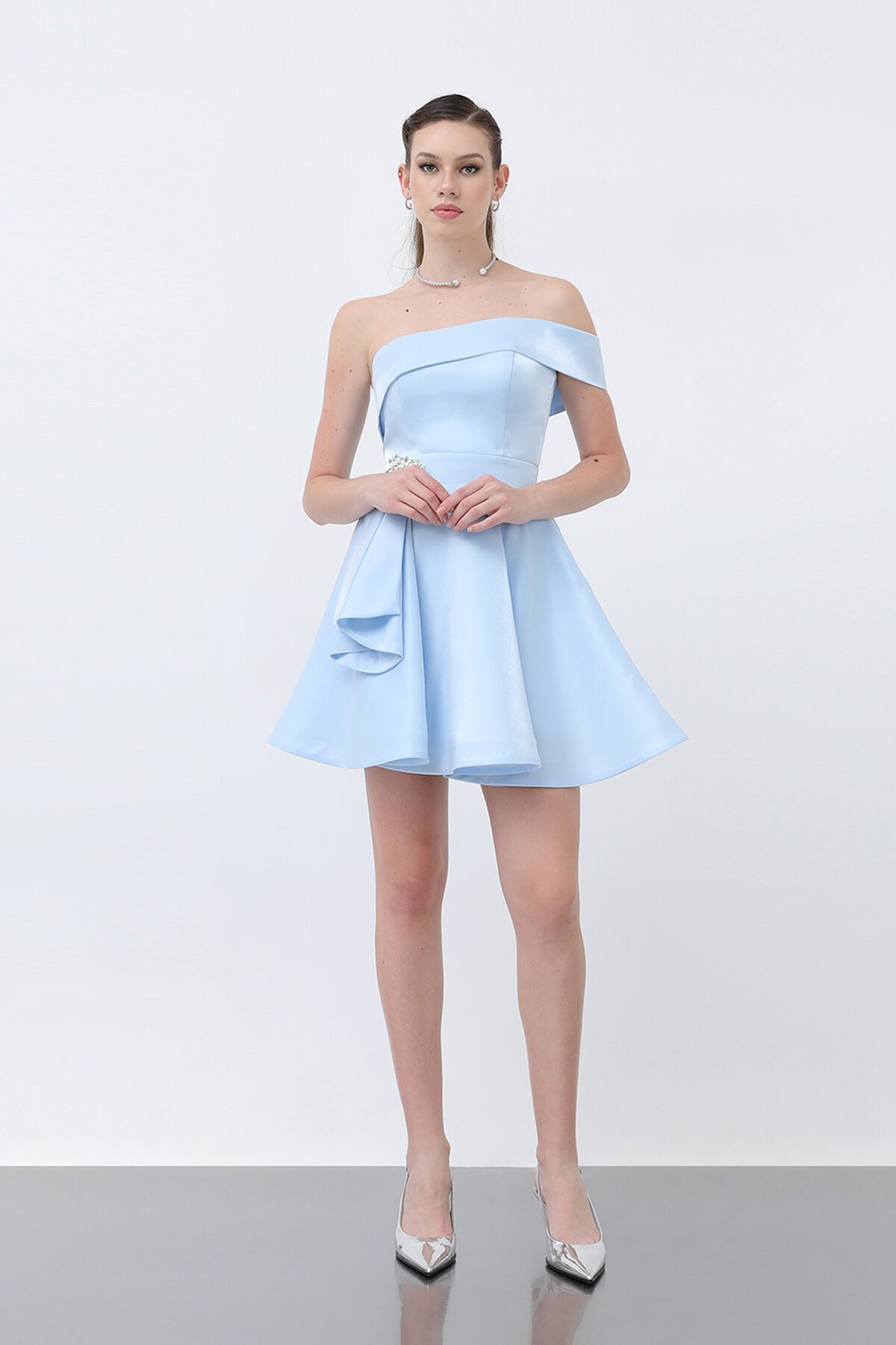 Broş Detaylı Mini Elbise - 1738