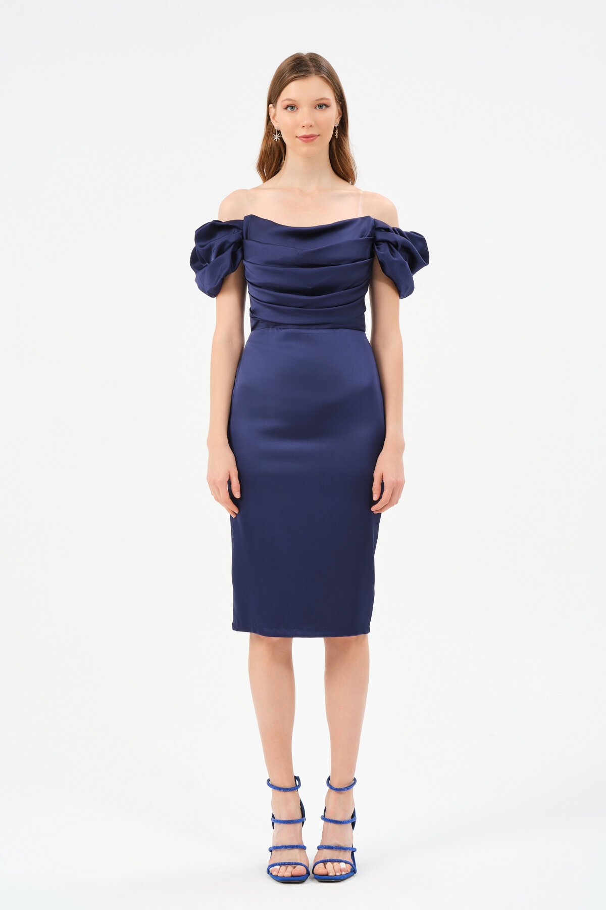 Drape Detaylı Midi Elbise - 1513