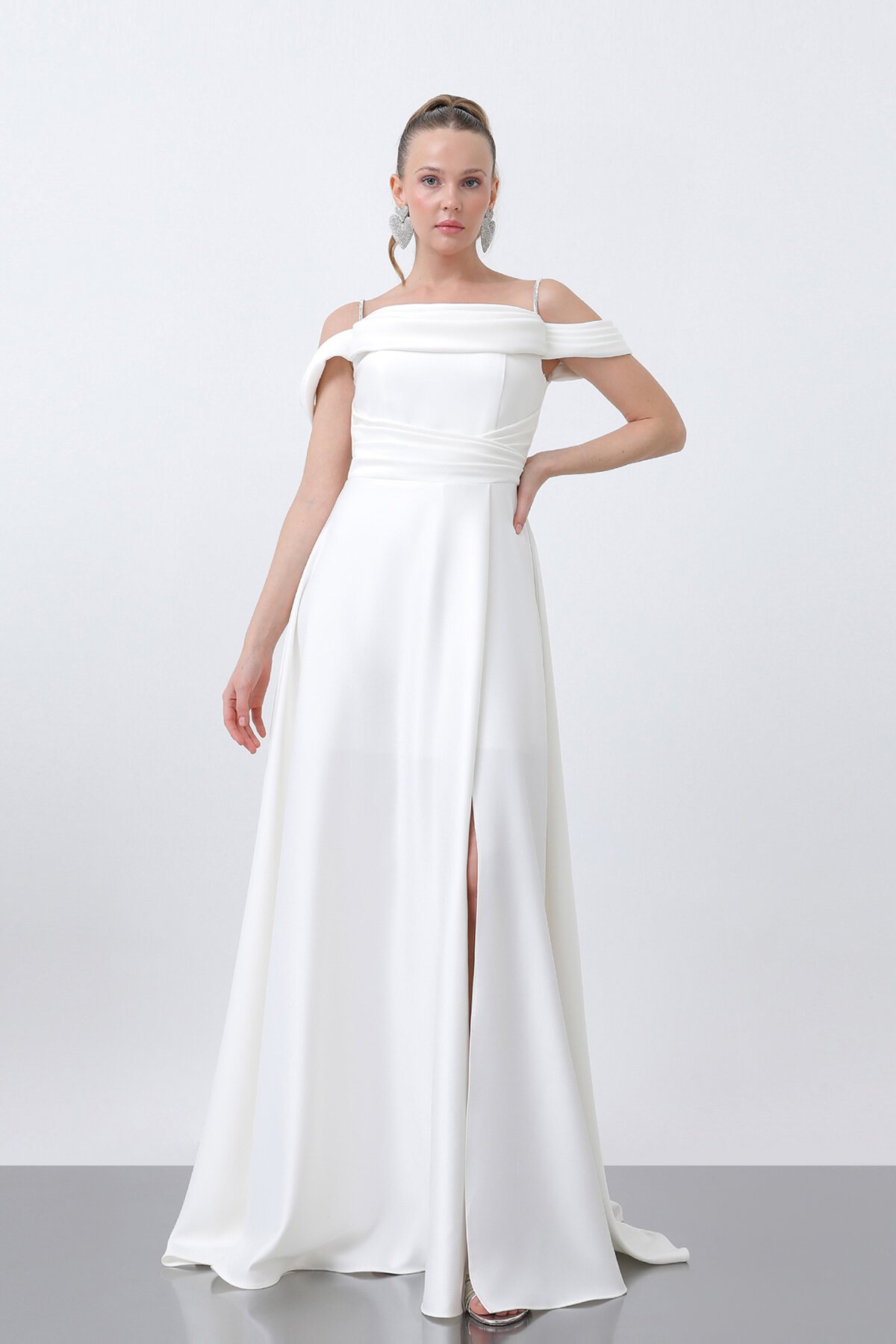 Drape Detaylı Yırtmaçlı Elbise - 1440