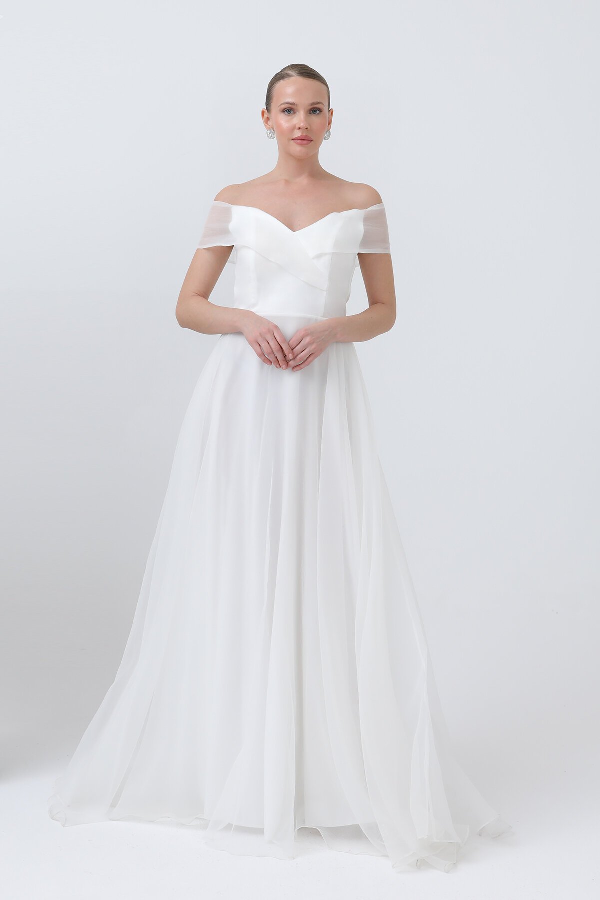 Kayık Yakalı Tül Elbise - 1697