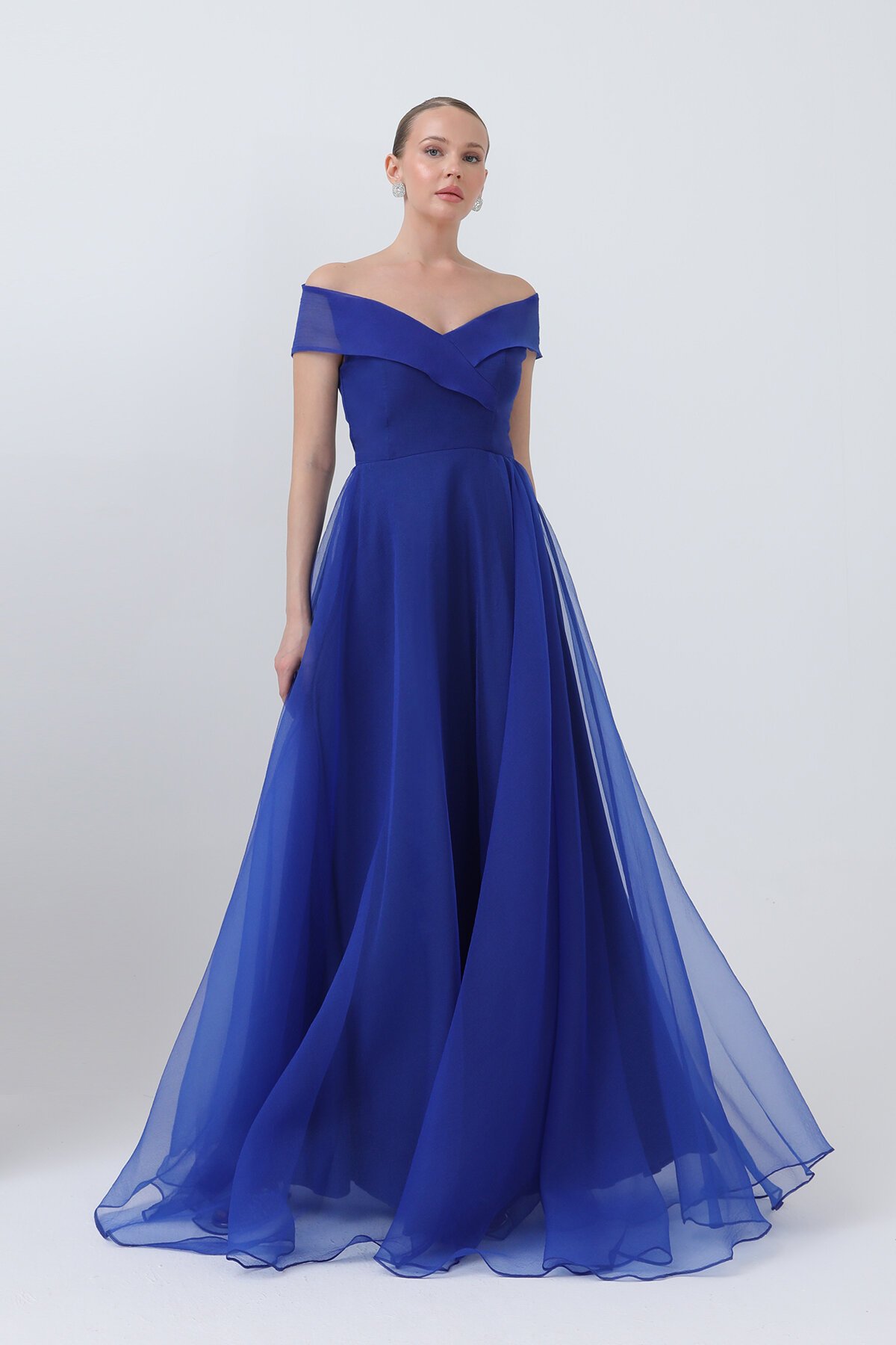 Kayık Yakalı Tül Elbise - 1697