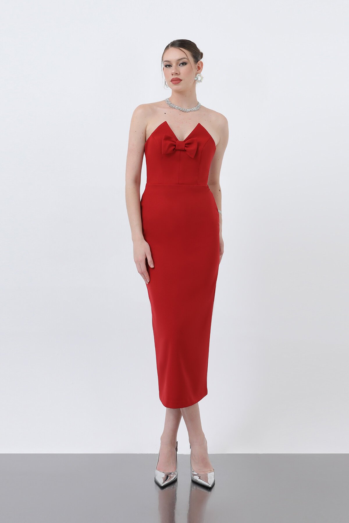 Fiyonk Detaylı Midi Elbise - 1860