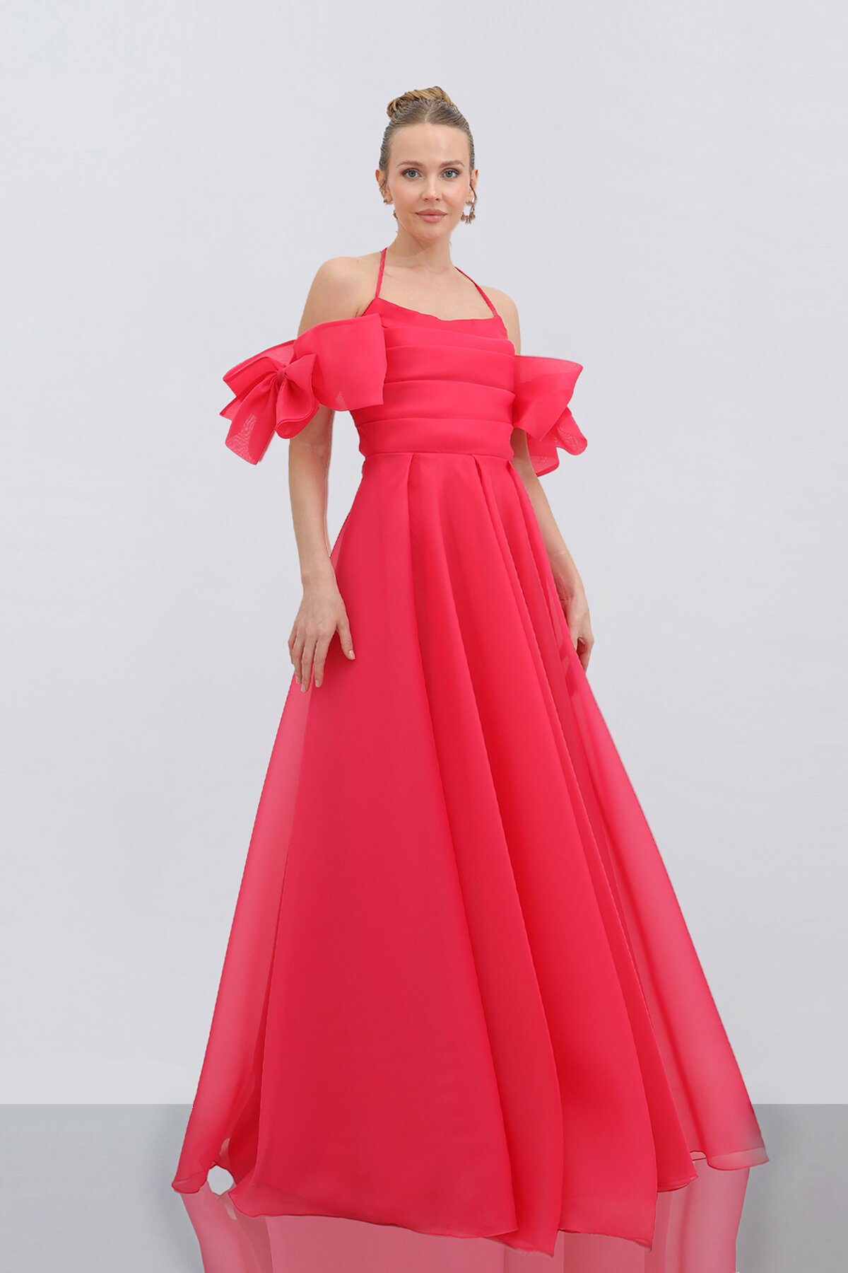 Boyundan Bağlamalı Fiyonk Detaylı Elbise - 1761