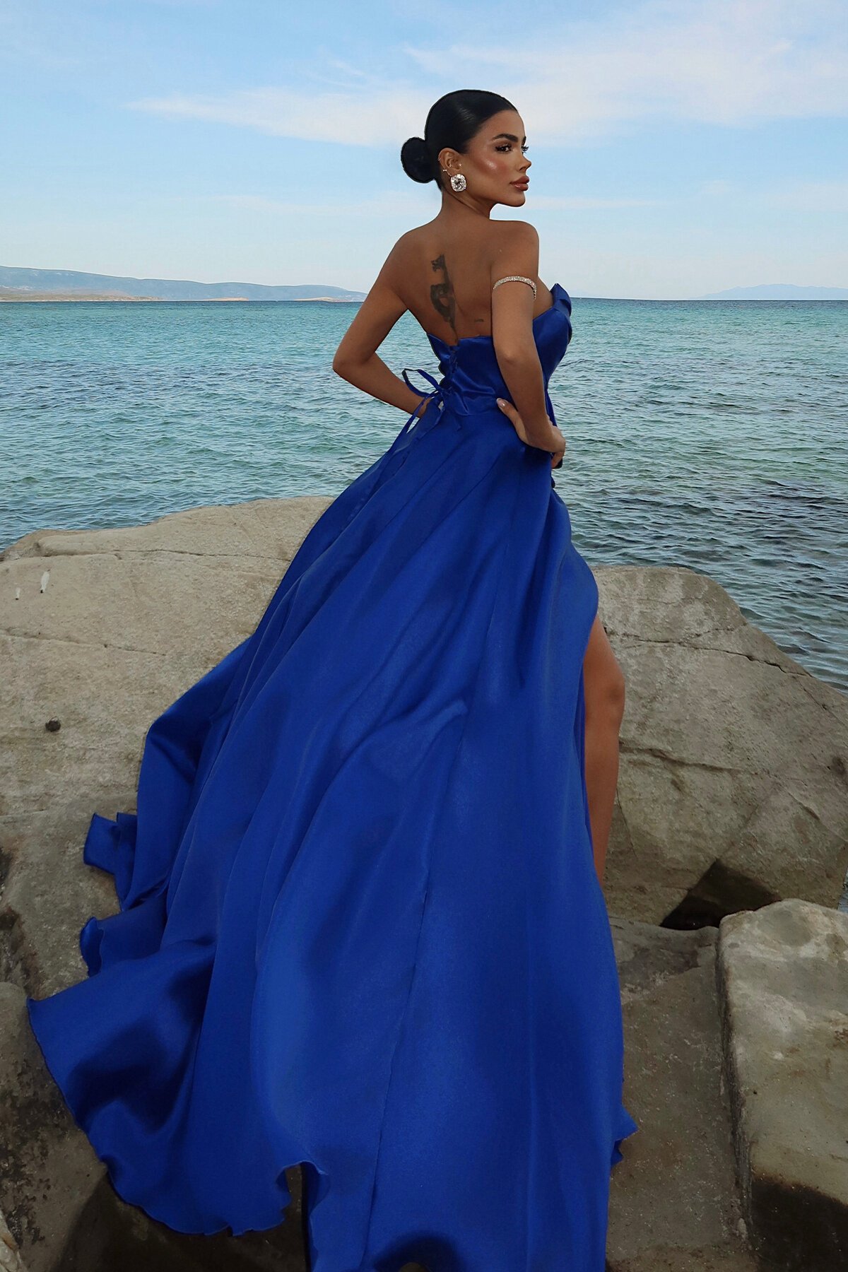 Fiyonklu Straplez Elbise - 1763