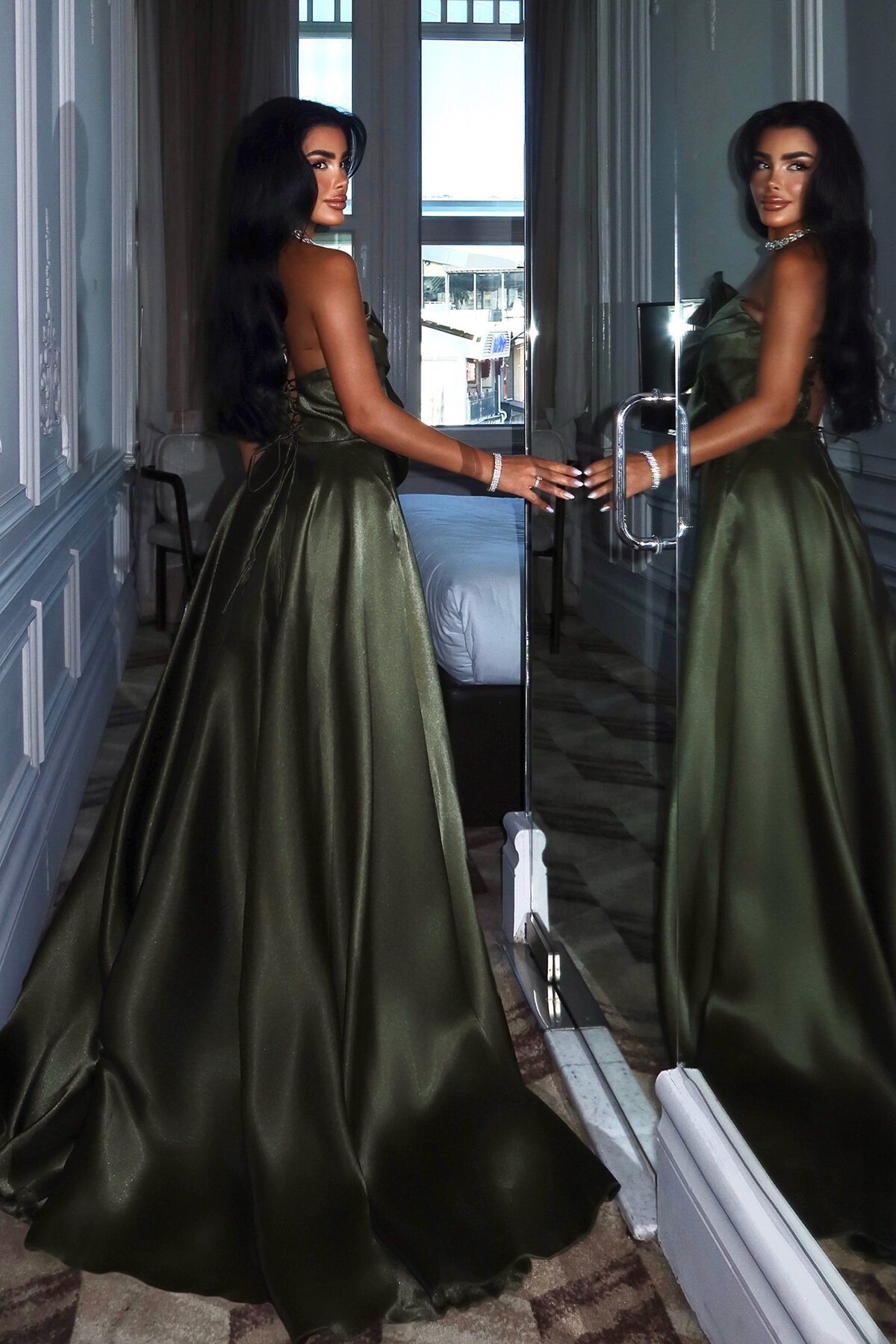 Fiyonklu Straplez Elbise - 1763