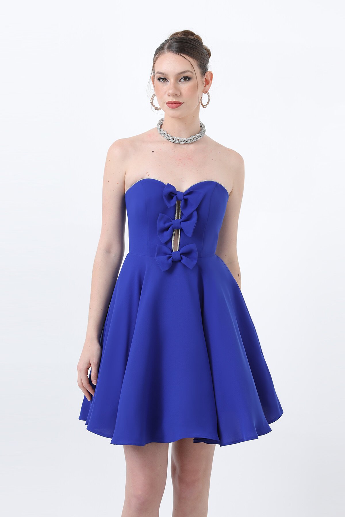 Fiyonklu Straplez Mini Elbise - 1825