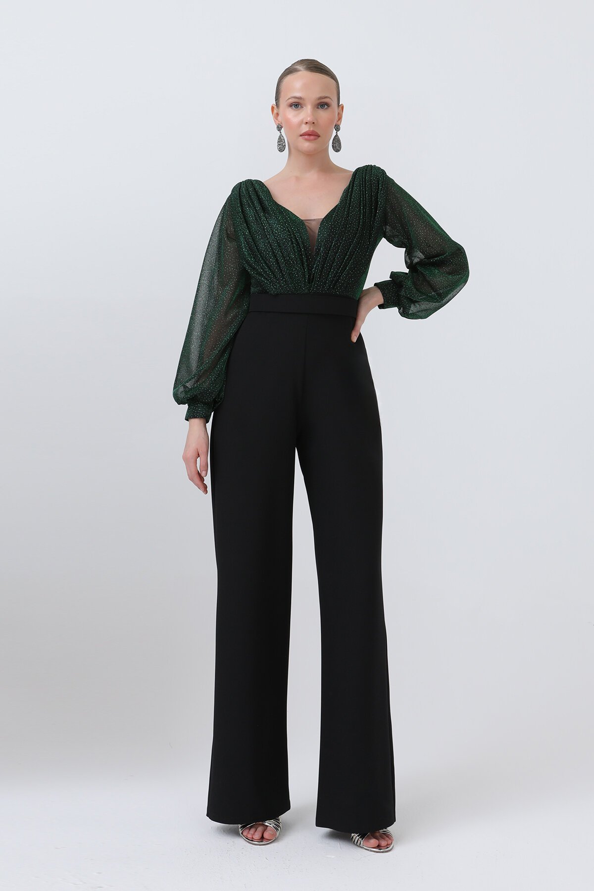 Simli Göğüs Drapeli Tulum - 1656