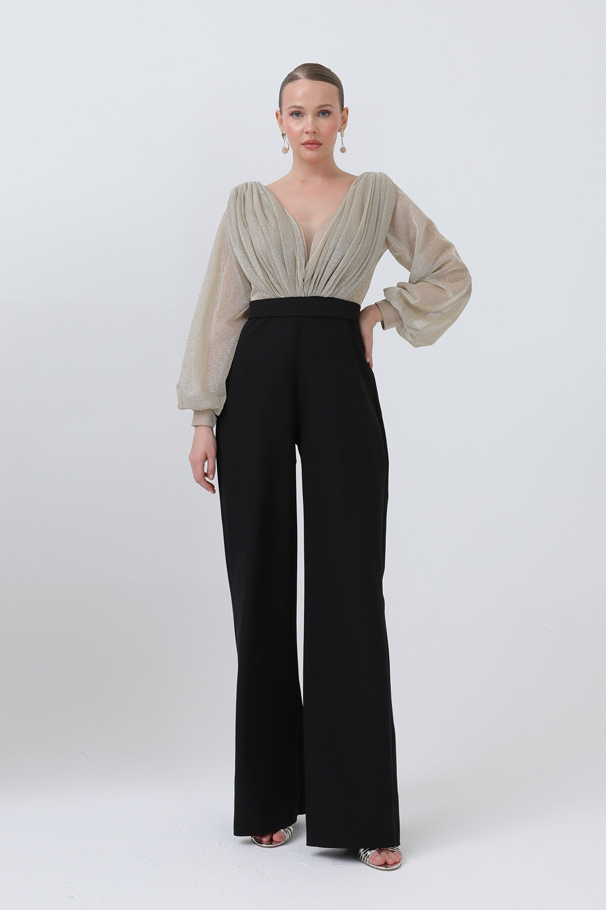 Simli Göğüs Drapeli Tulum - 1656