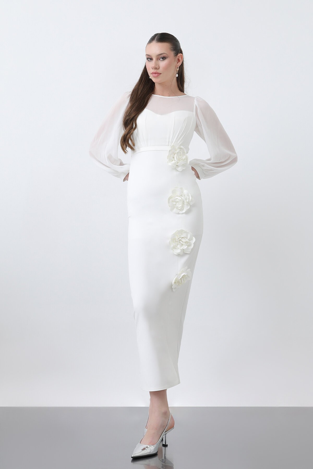 Gül Detaylı Elbise - 1695