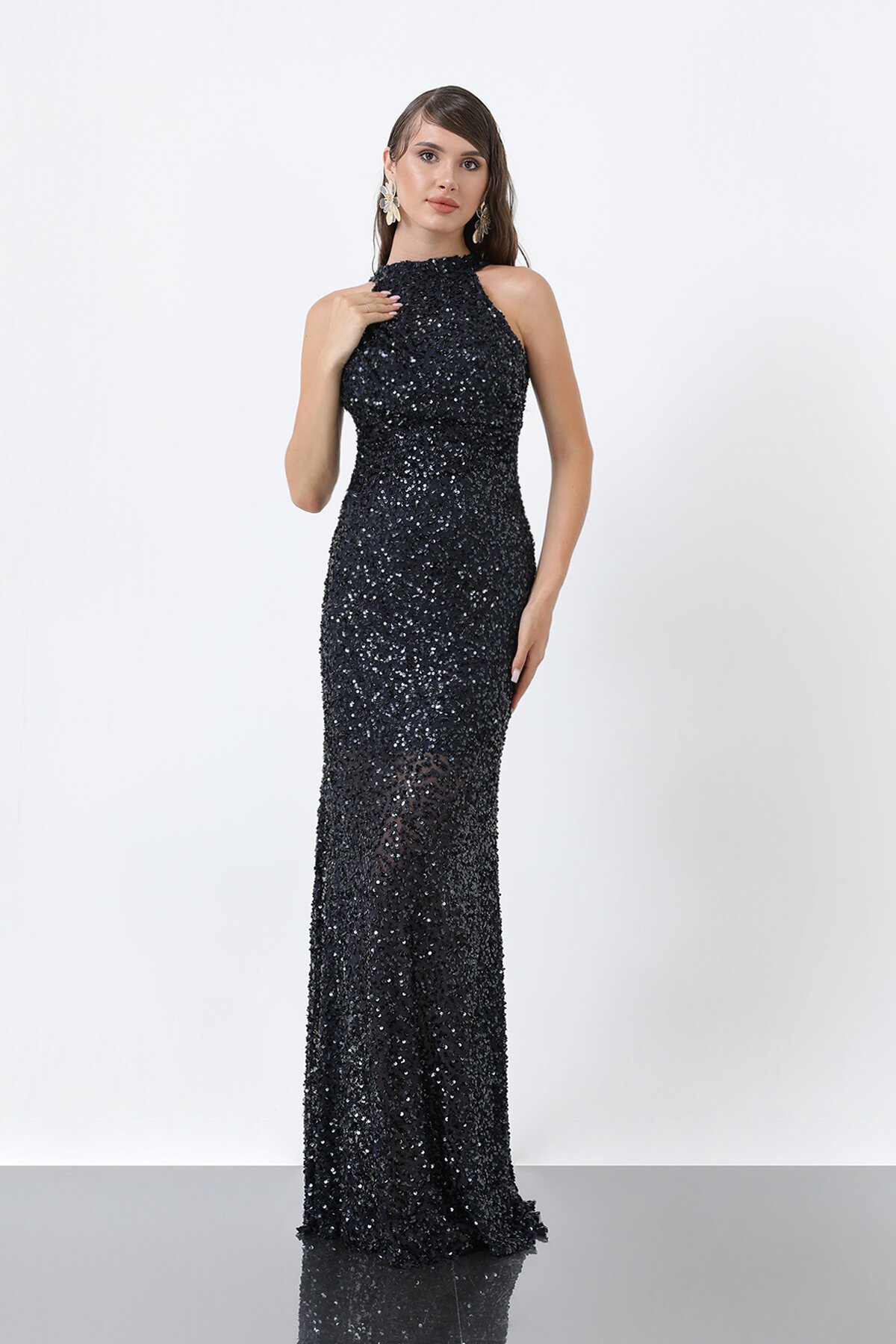 Halter Yaka Payetli Elbise - 1838