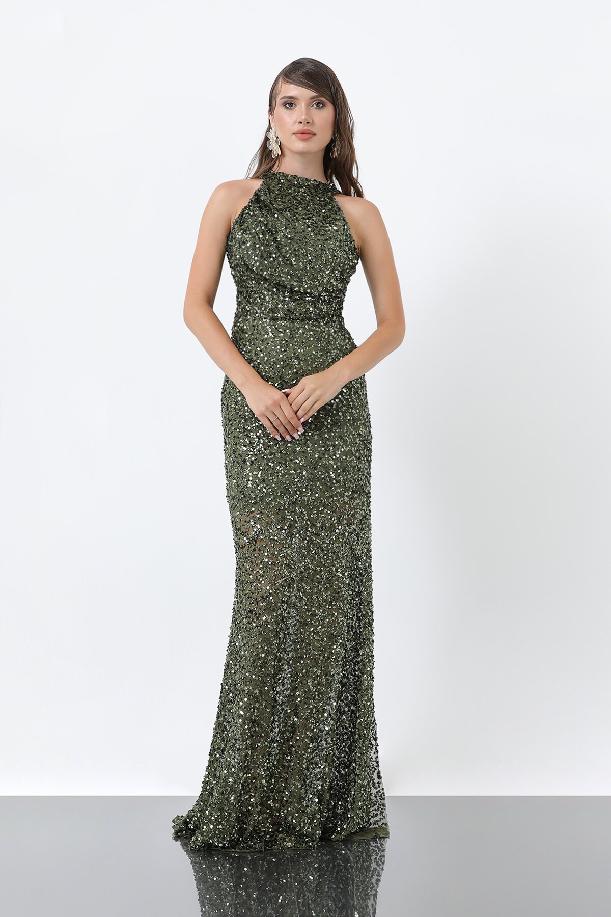 Halter Yaka Payetli Elbise - 1838