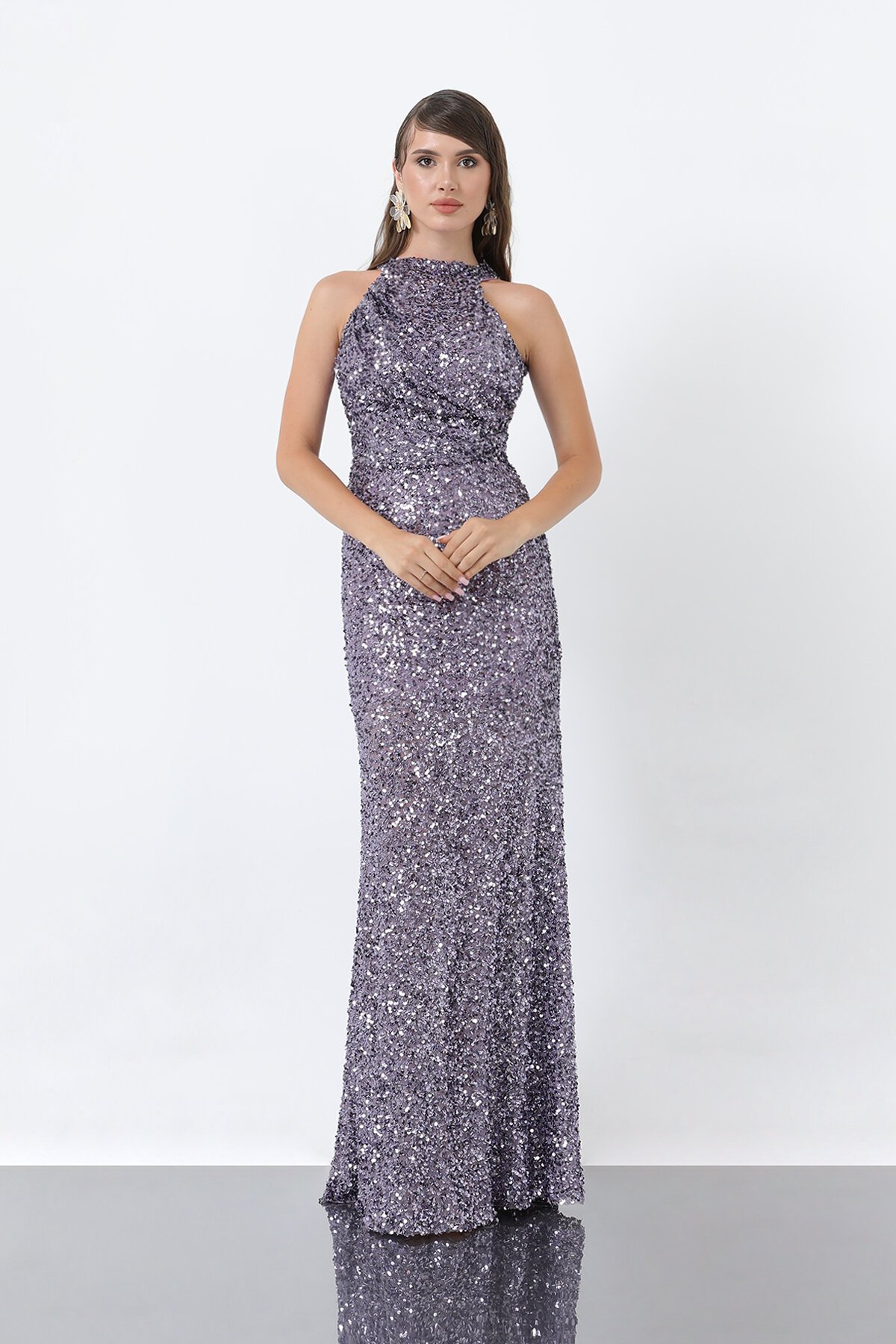 Halter Yaka Payetli Elbise - 1838
