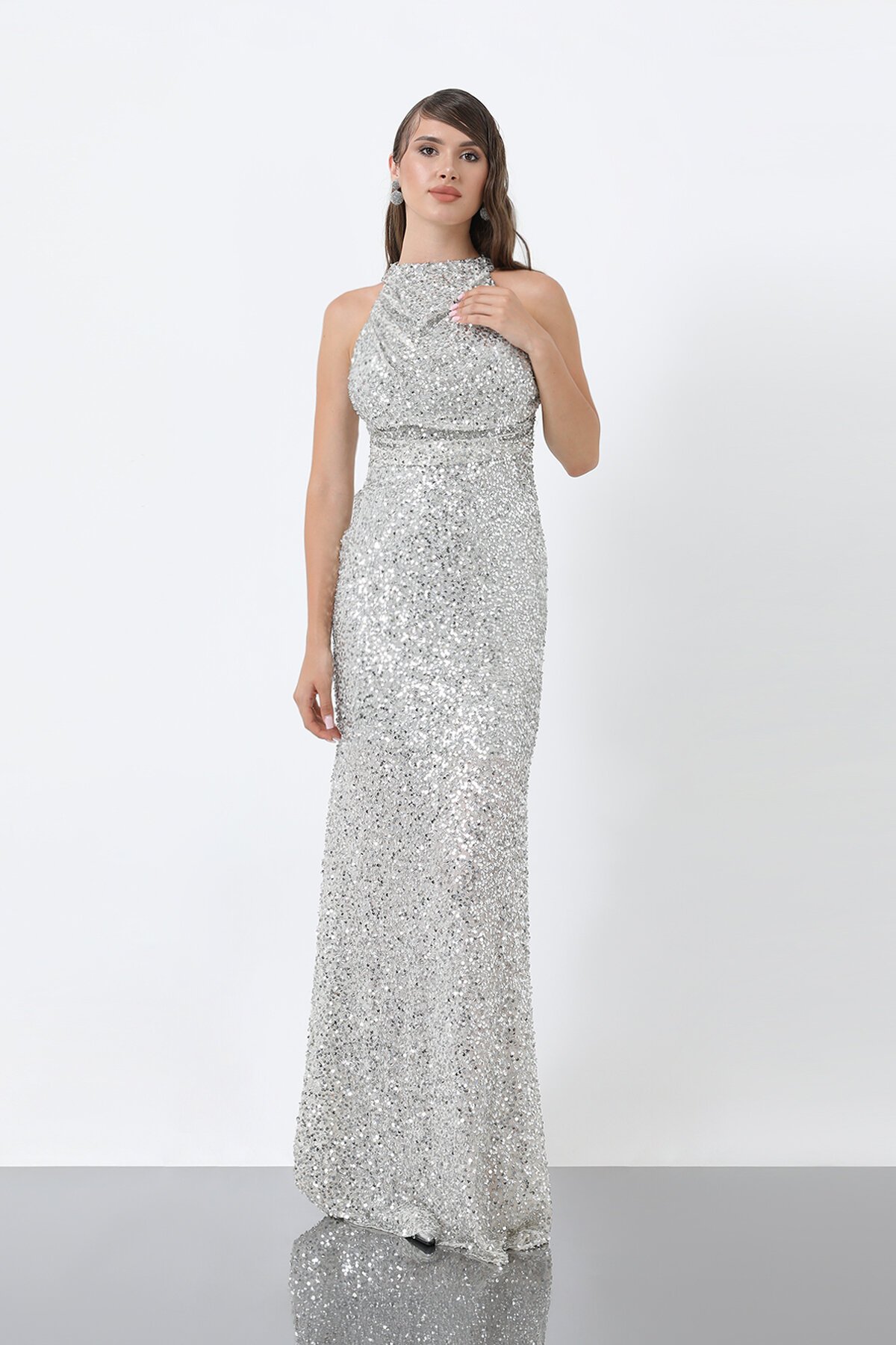 Halter Yaka Payetli Elbise - 1838