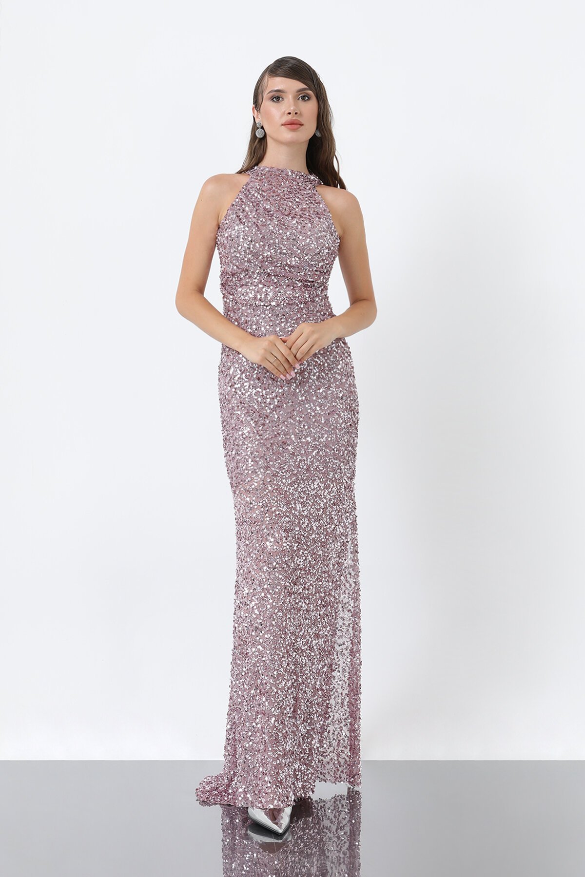 Halter Yaka Payetli Elbise - 1838