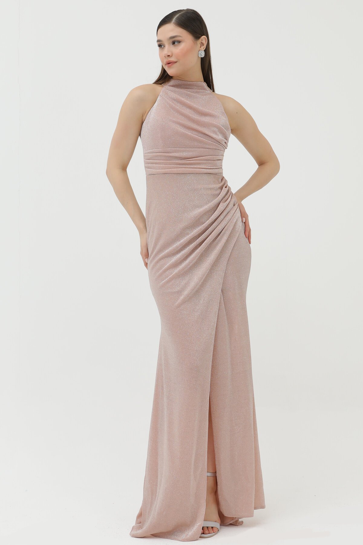 Halter Yaka Simli Elbise - 1744