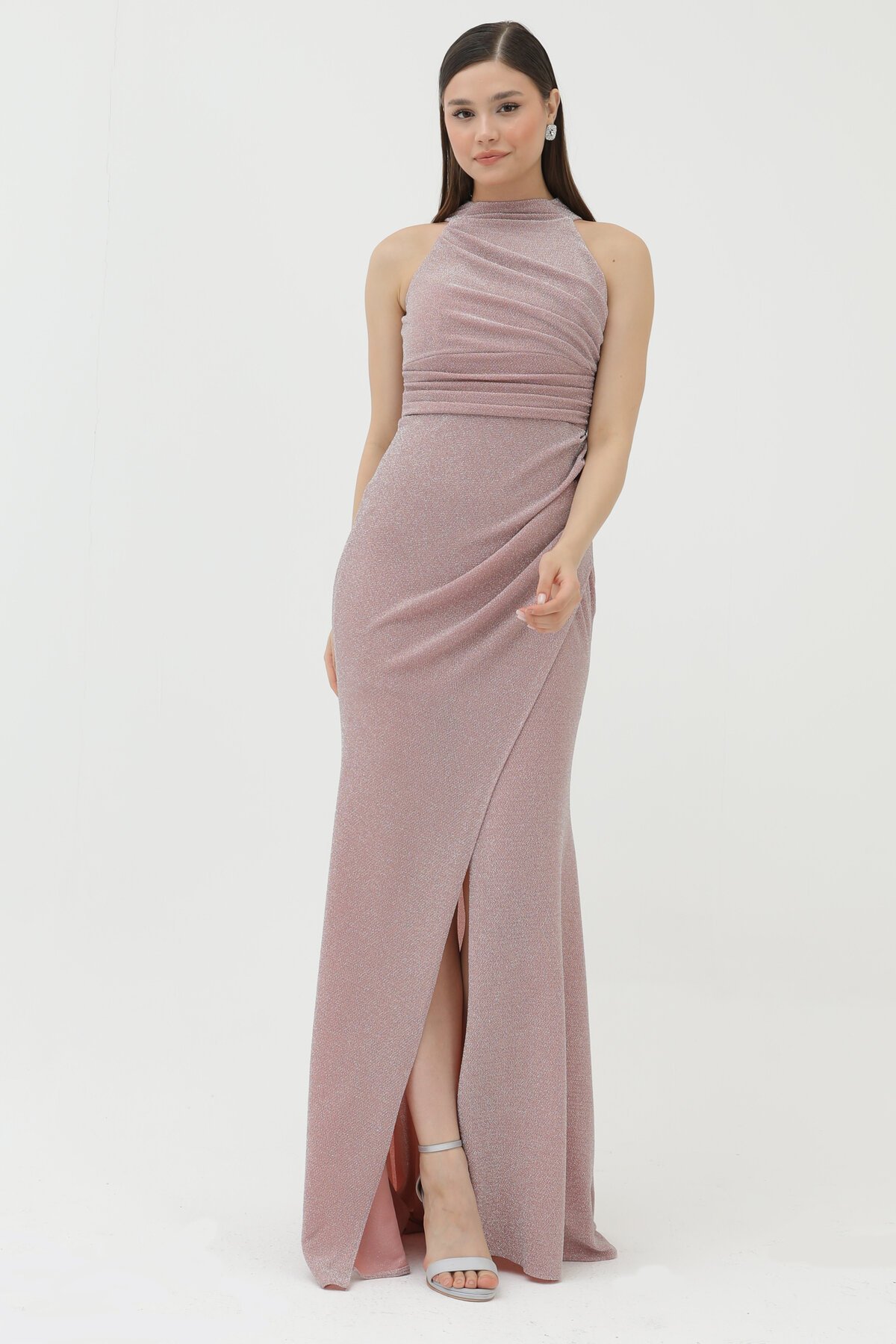 Halter Yaka Simli Elbise - 1744