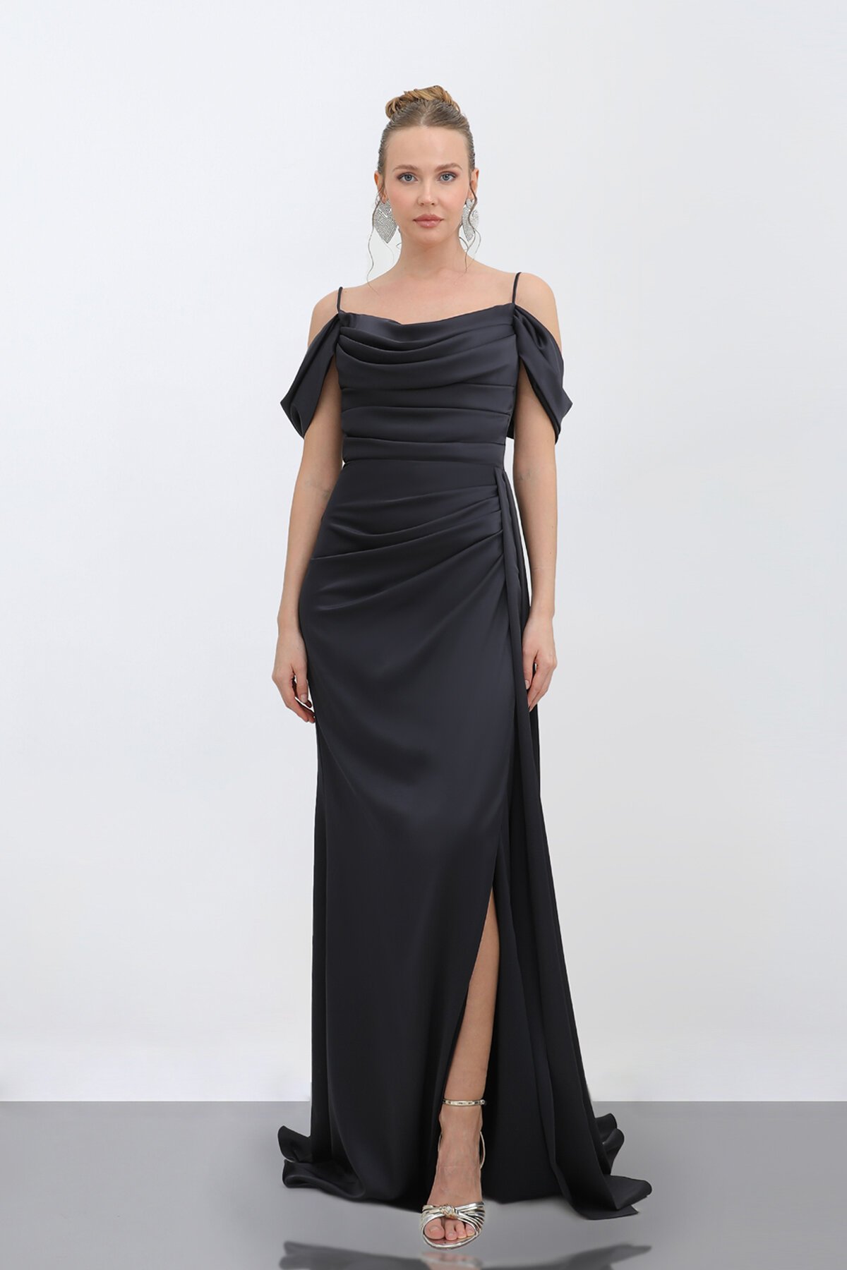 İnce Askılı Drapeli Elbise - 1777