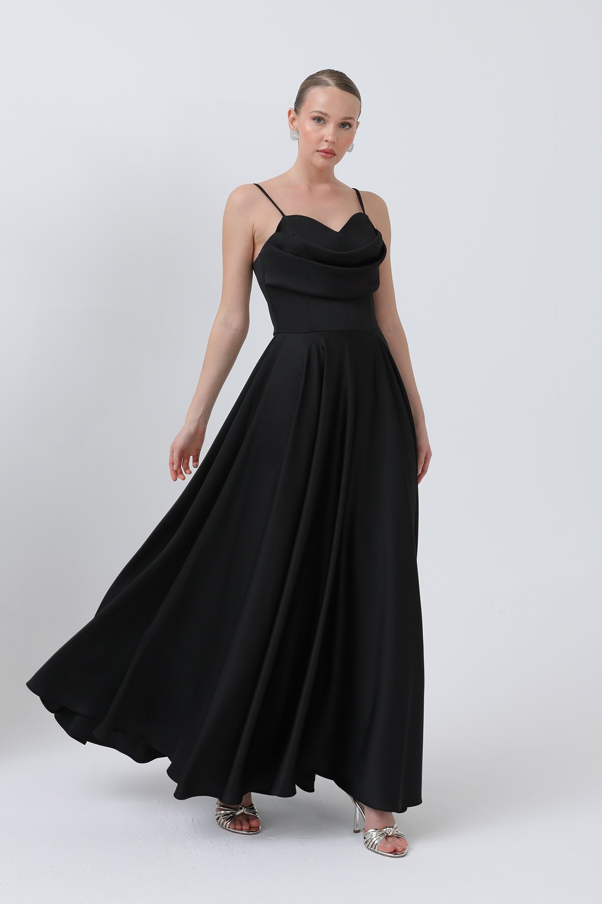 İnce Askılı Drapeli Elbise - 1795