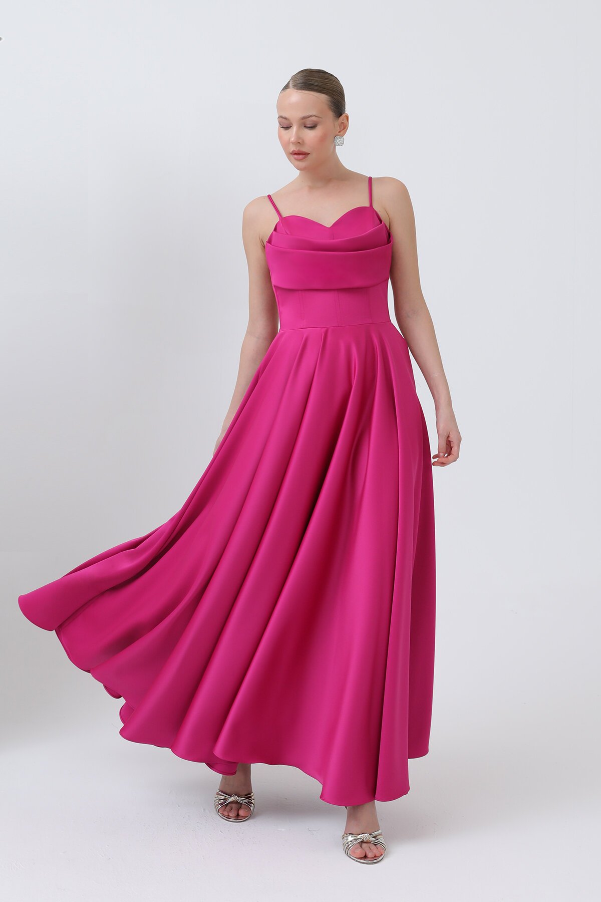 İnce Askılı Drapeli Elbise - 1795