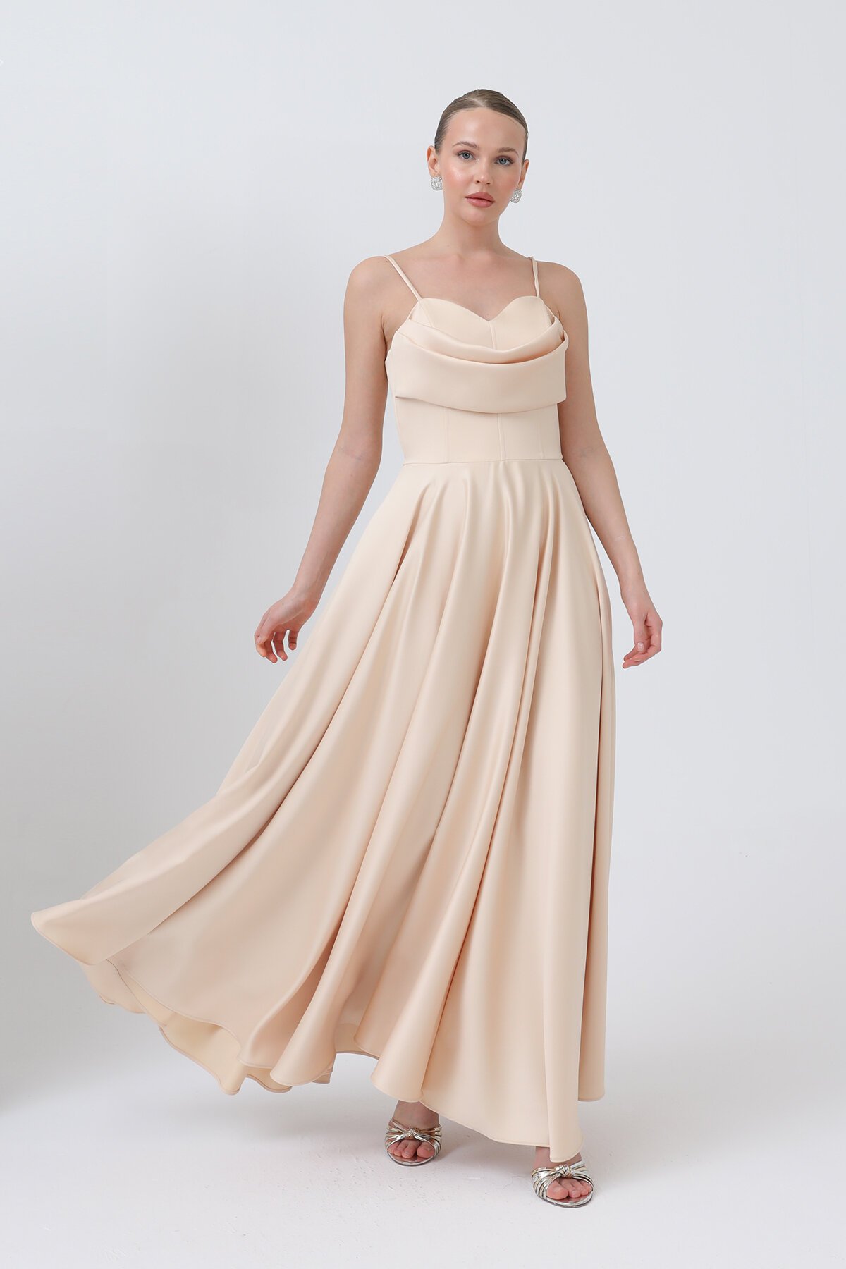 İnce Askılı Drapeli Elbise - 1795