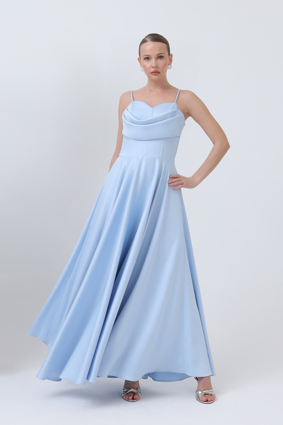 İnce Askılı Drapeli Elbise - 1795