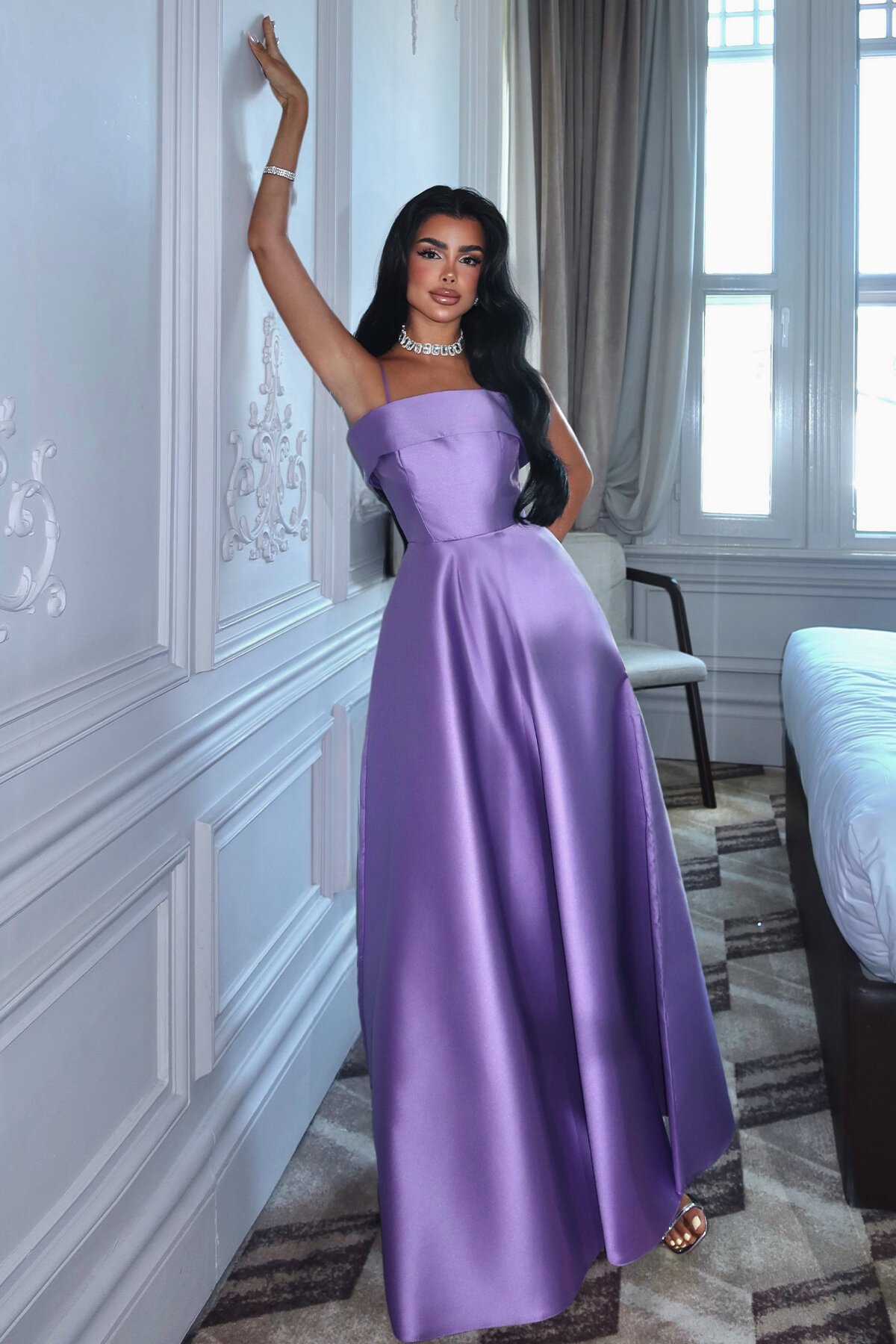 İnce Askılı Midi Elbise - 6000