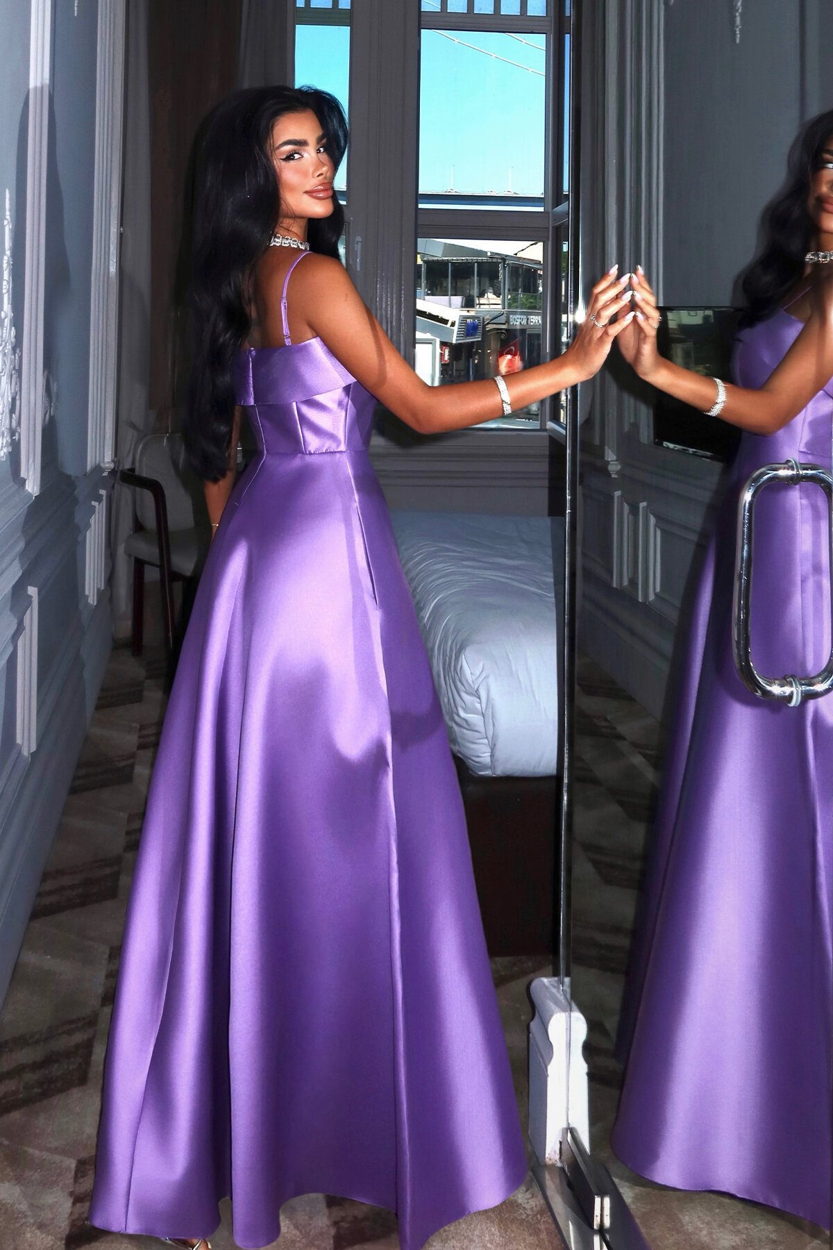 İnce Askılı Midi Elbise - 6000