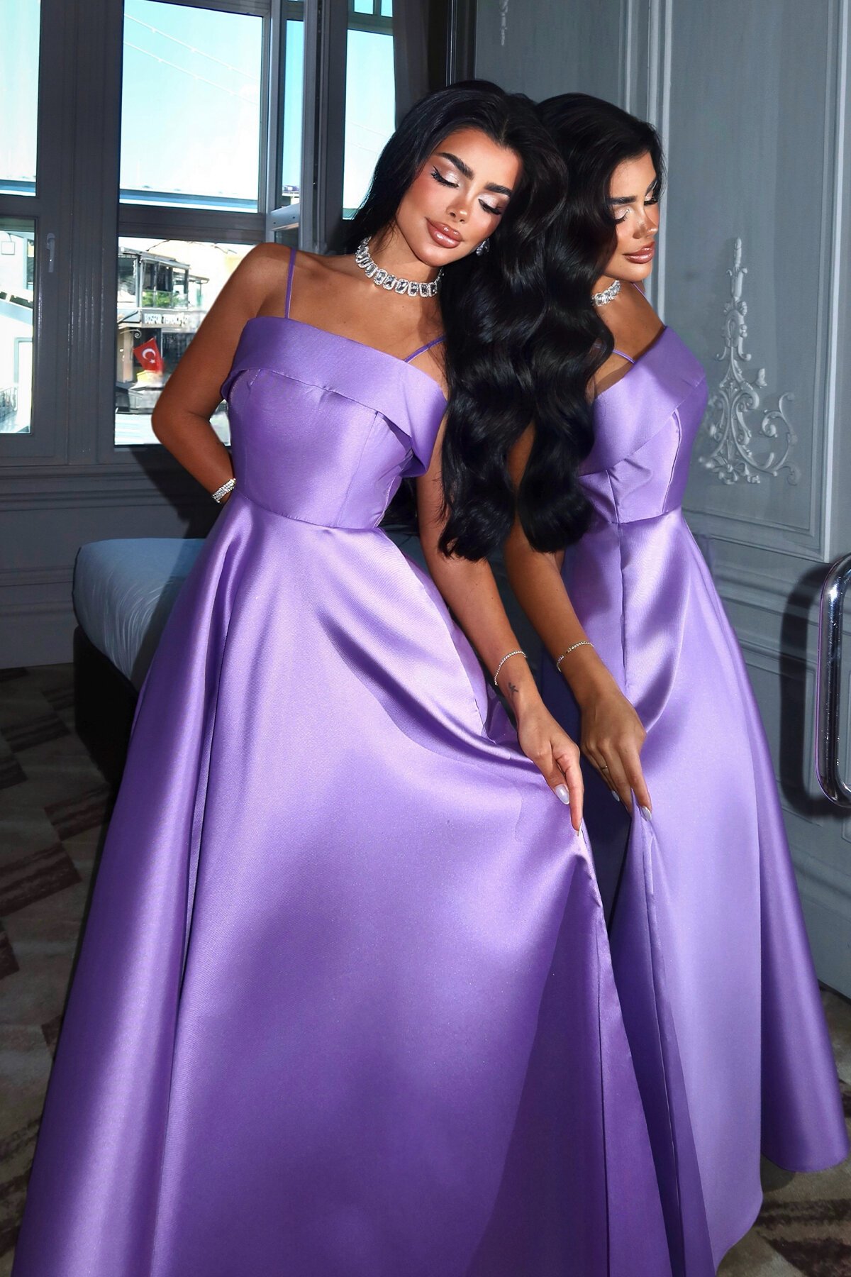 İnce Askılı Midi Elbise - 6000