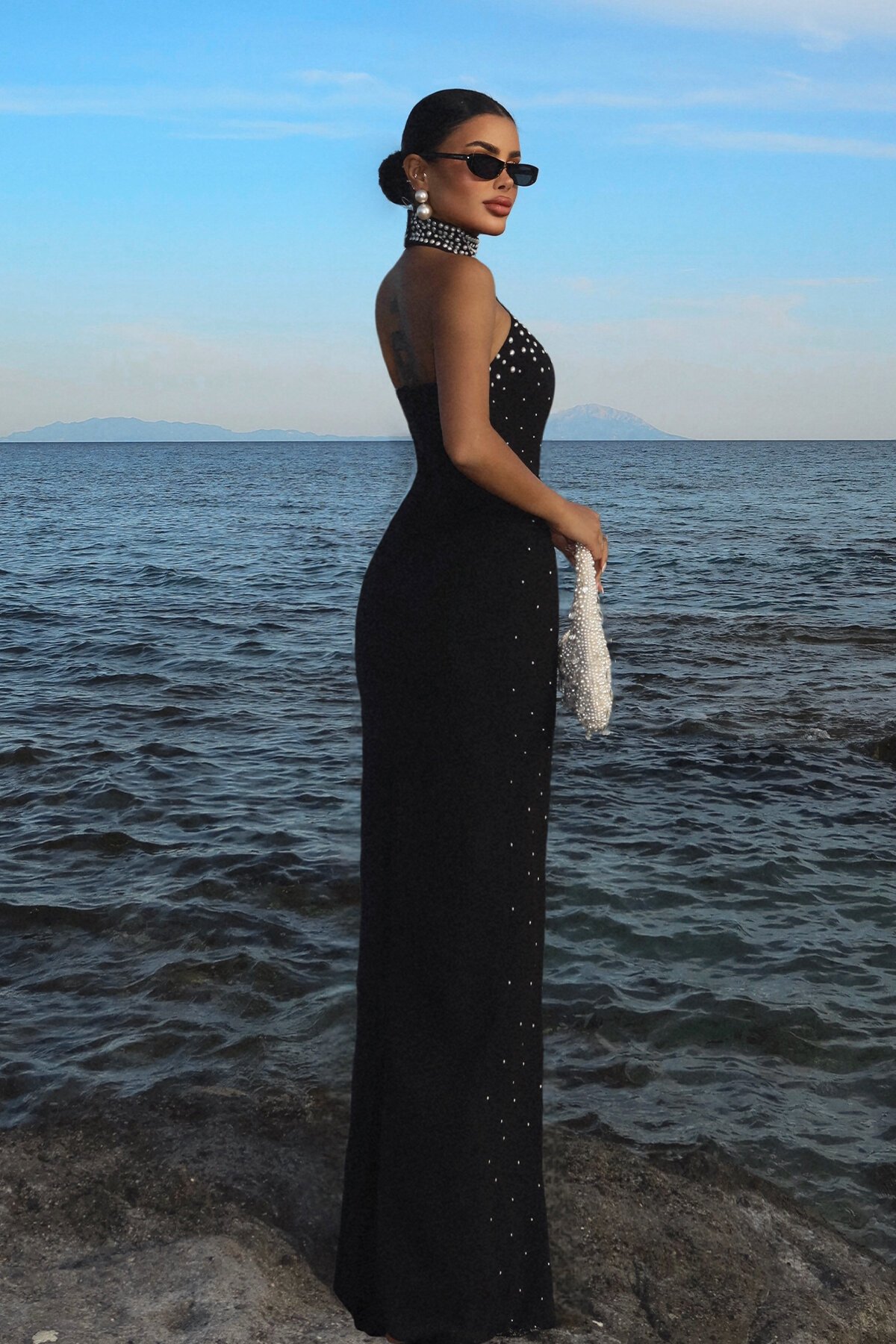 İnci Detaylı Halter Yaka Elbise - 1875