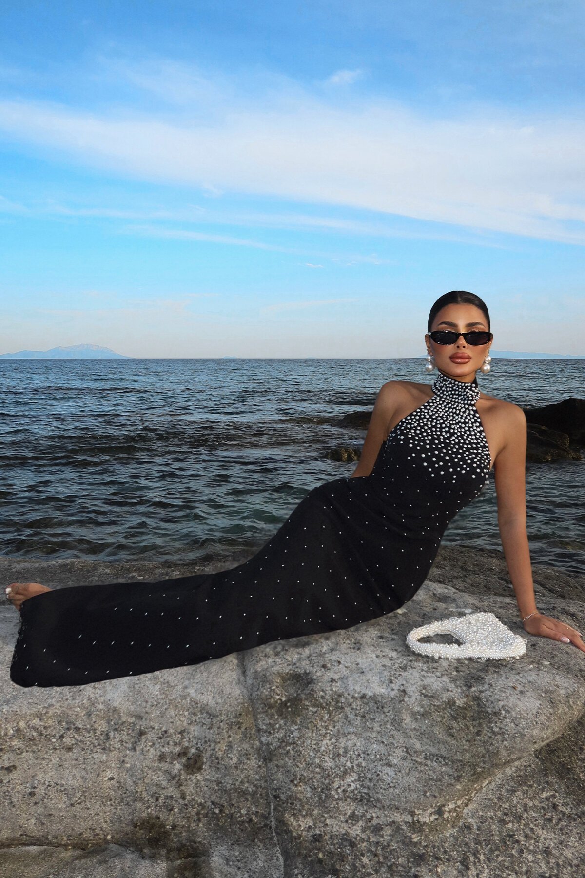 İnci Detaylı Halter Yaka Elbise - 1875