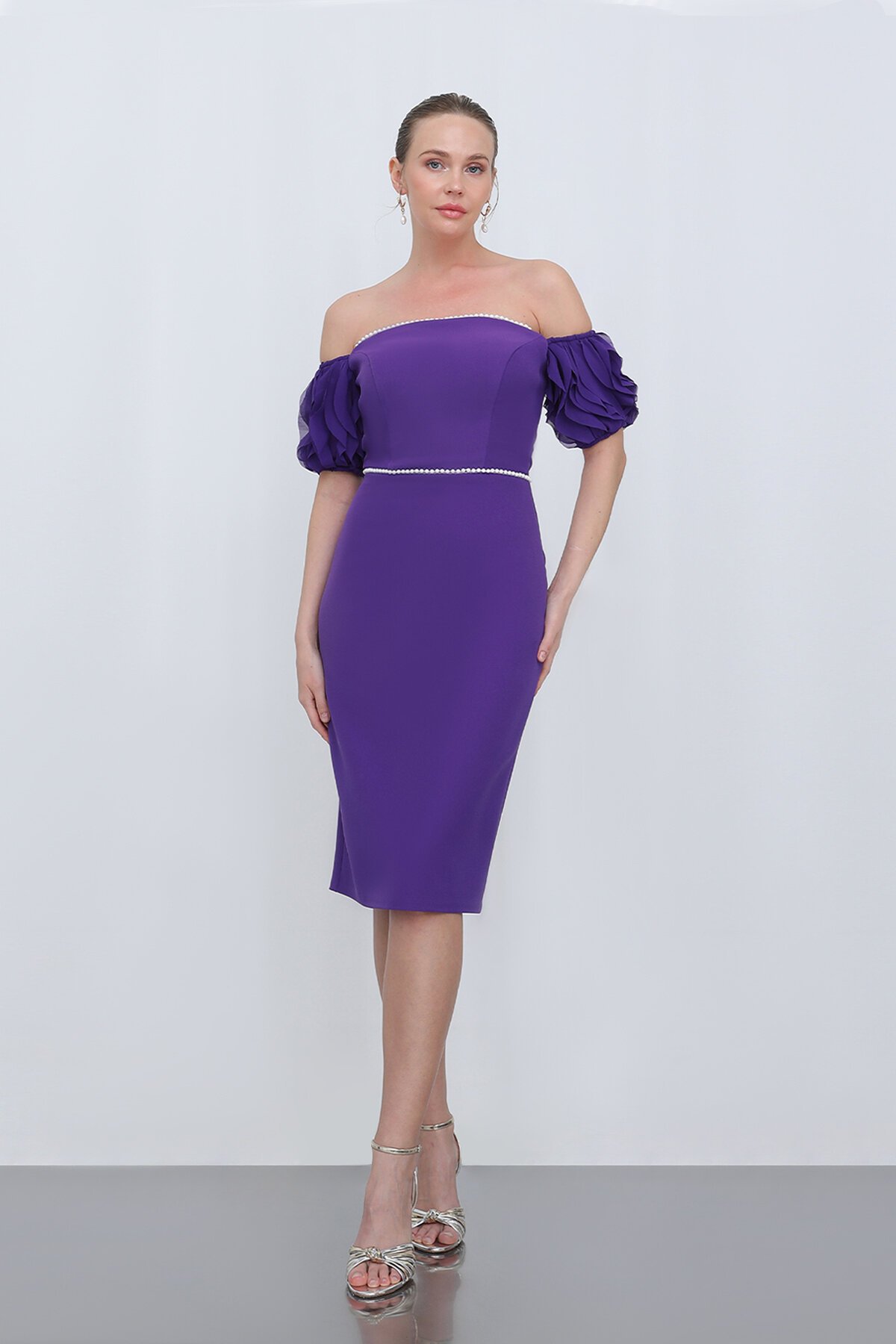 Kol Detaylı İncili Kalem Elbise - 1704