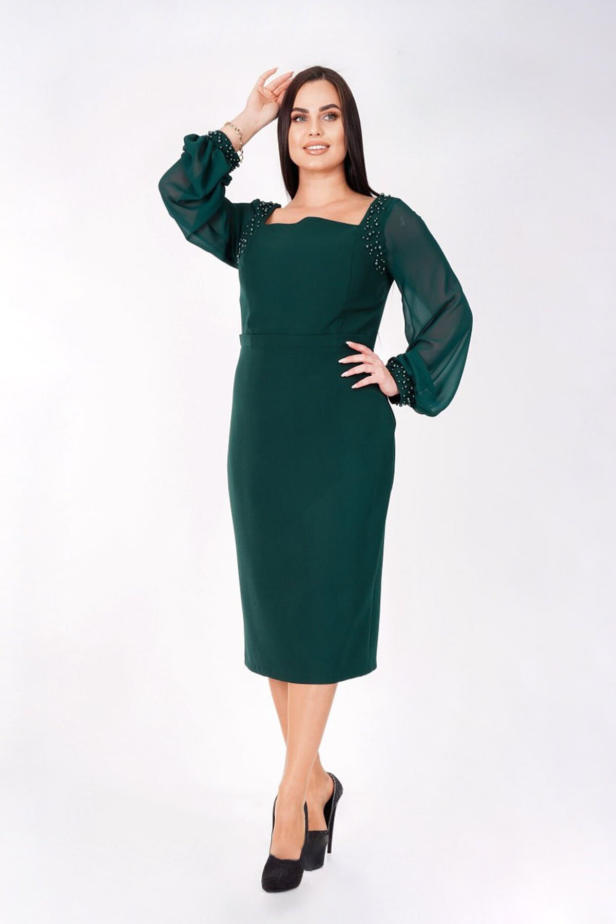 İnci Detaylı Midi Elbise - 1620