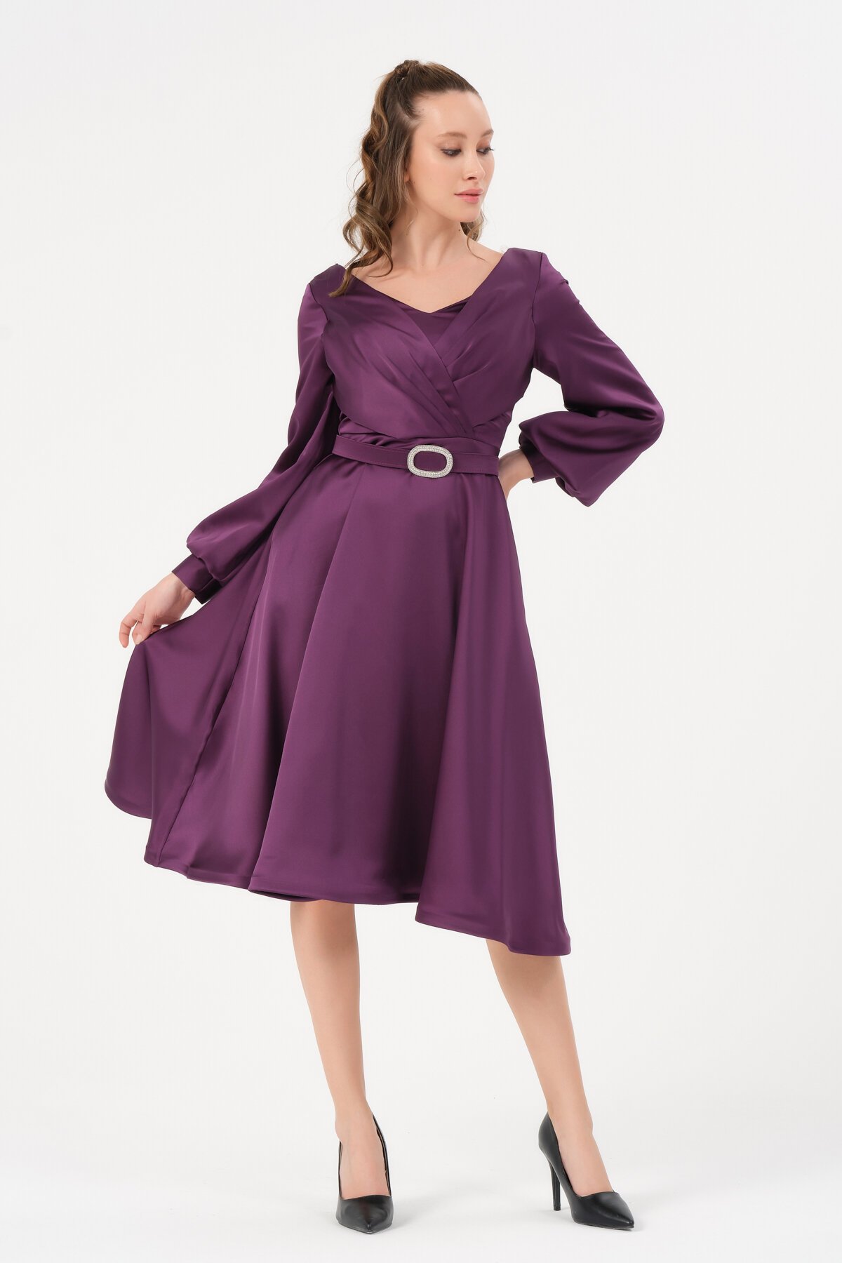 Kemer Detaylı Midi Elbise - 1599