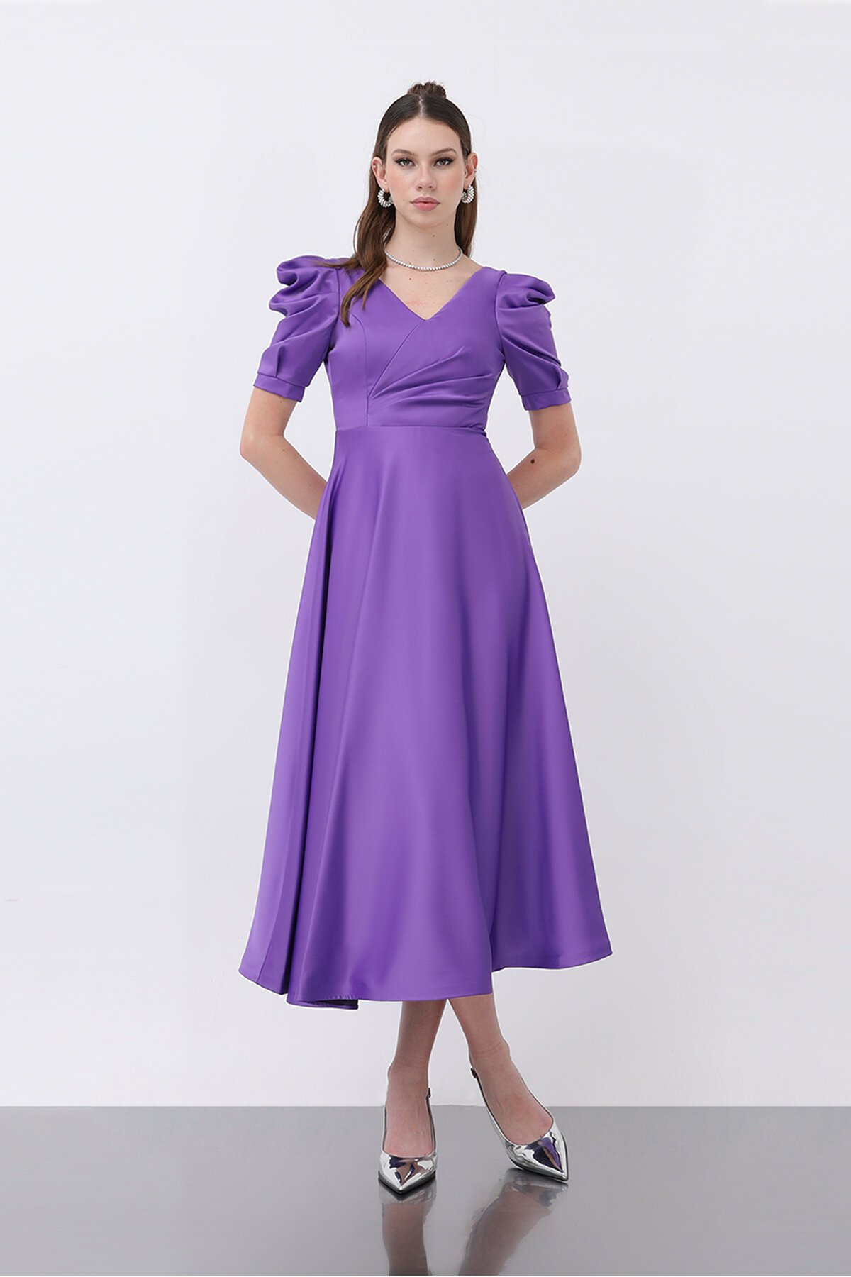 Kol Detaylı Midi Elbise - 1632