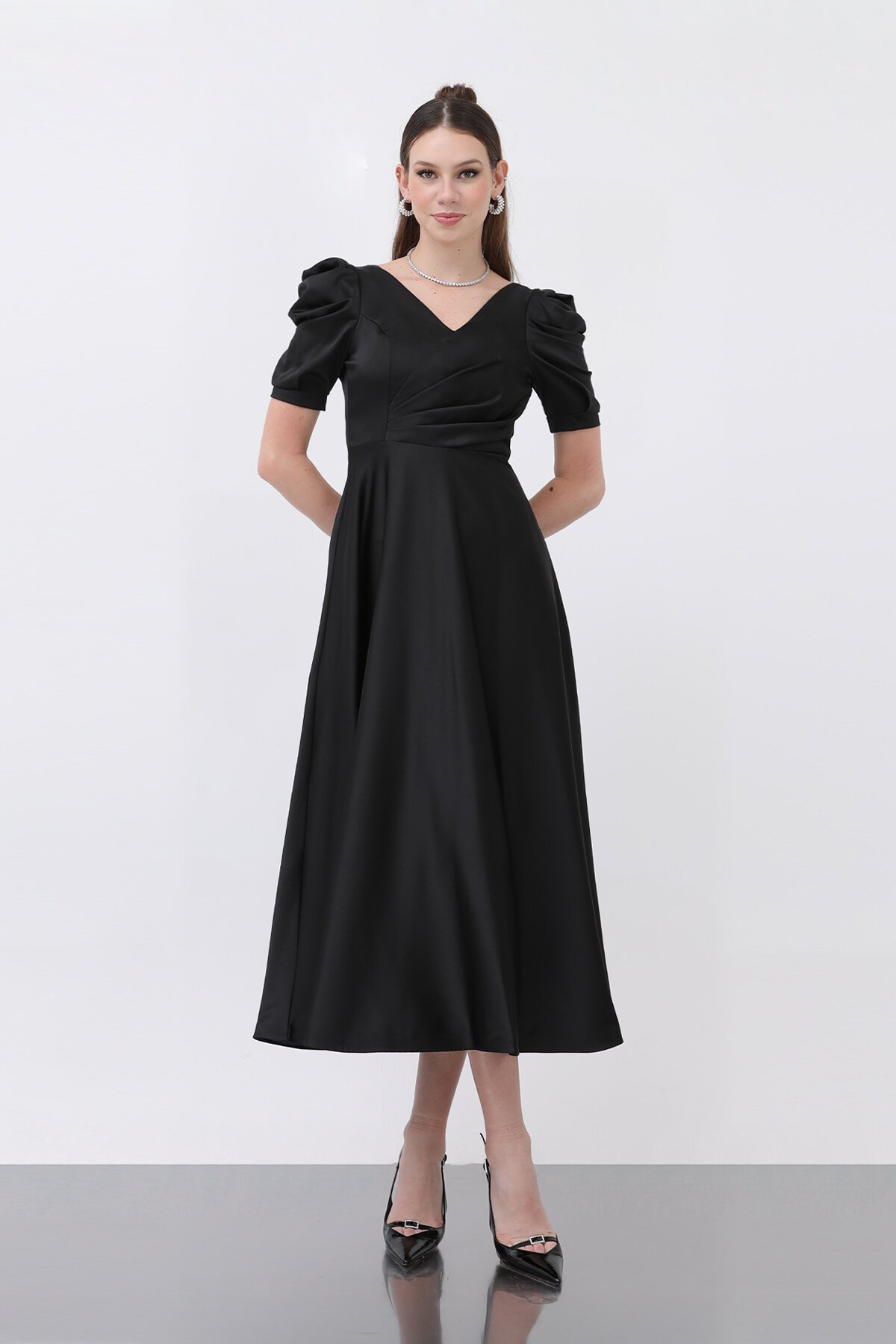 Kol Detaylı Midi Elbise - 1632