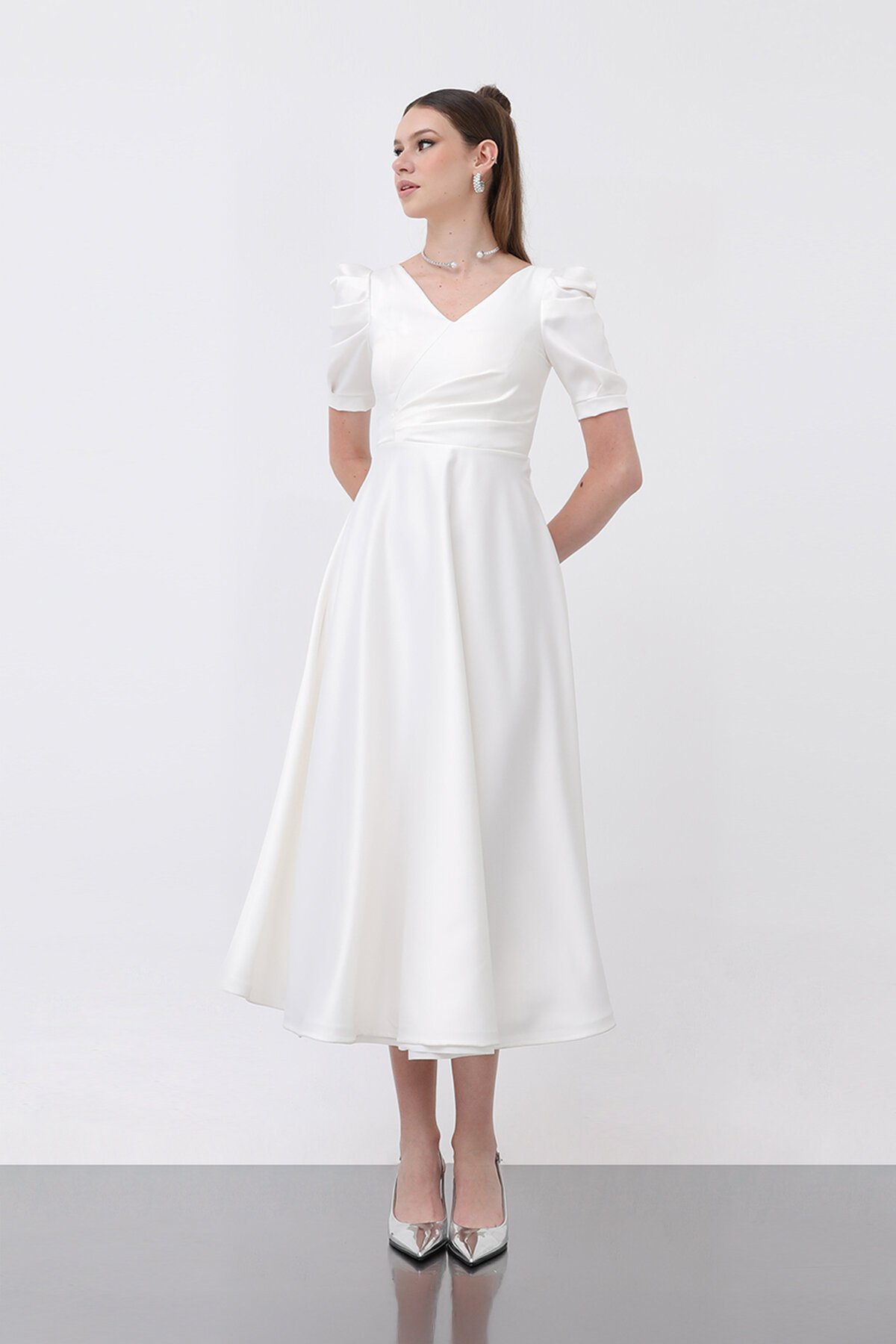 Kol Detaylı Midi Elbise - 1632