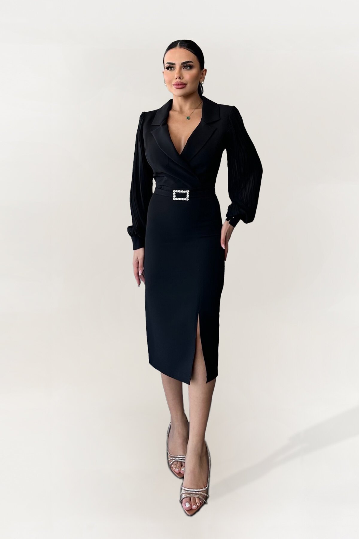 Kruvaze Yaka Midi Elbise - 1613