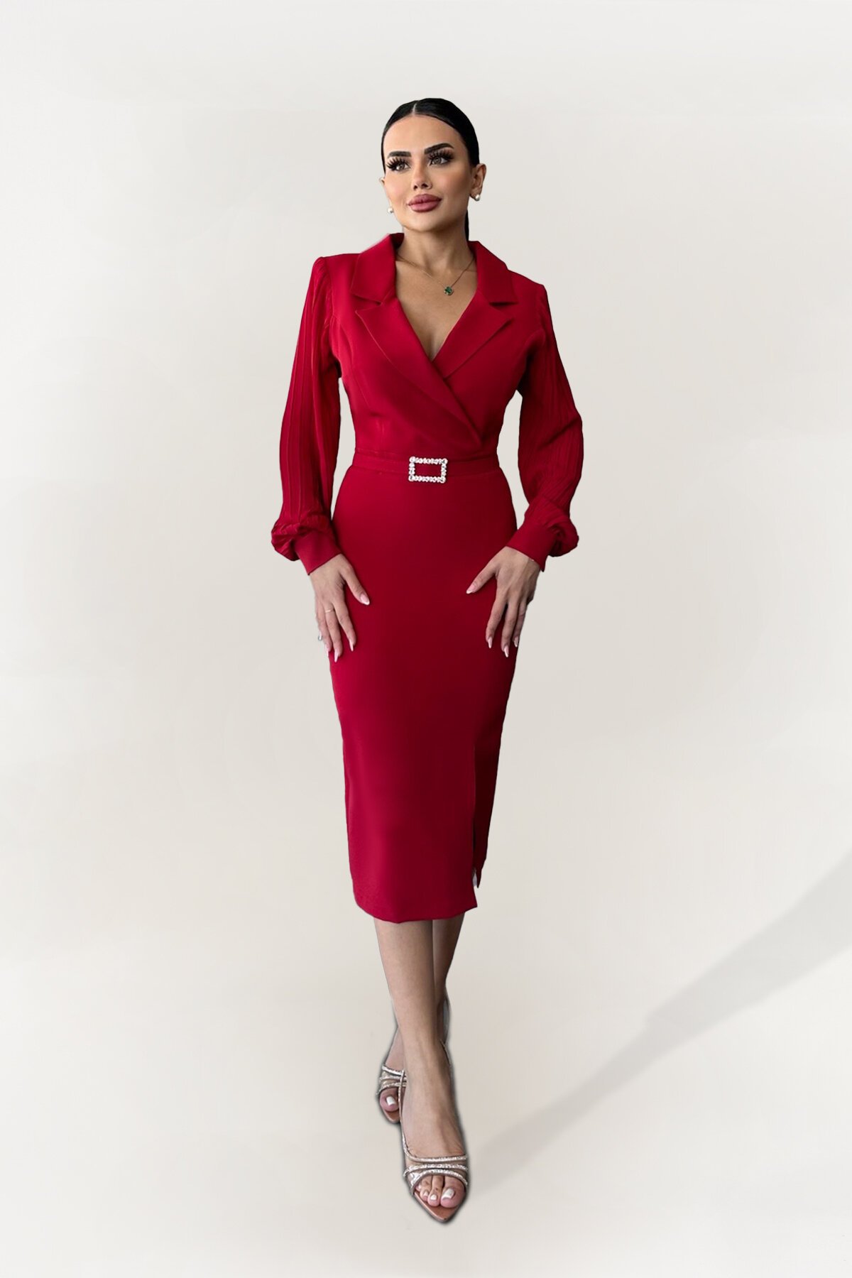 Kruvaze Yaka Midi Elbise - 1613