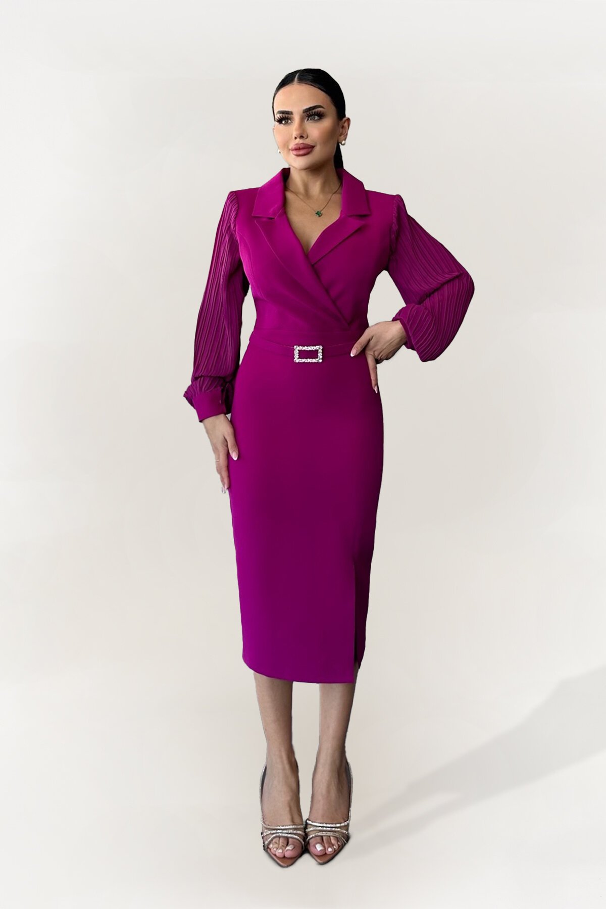 Kruvaze Yaka Midi Elbise - 1613