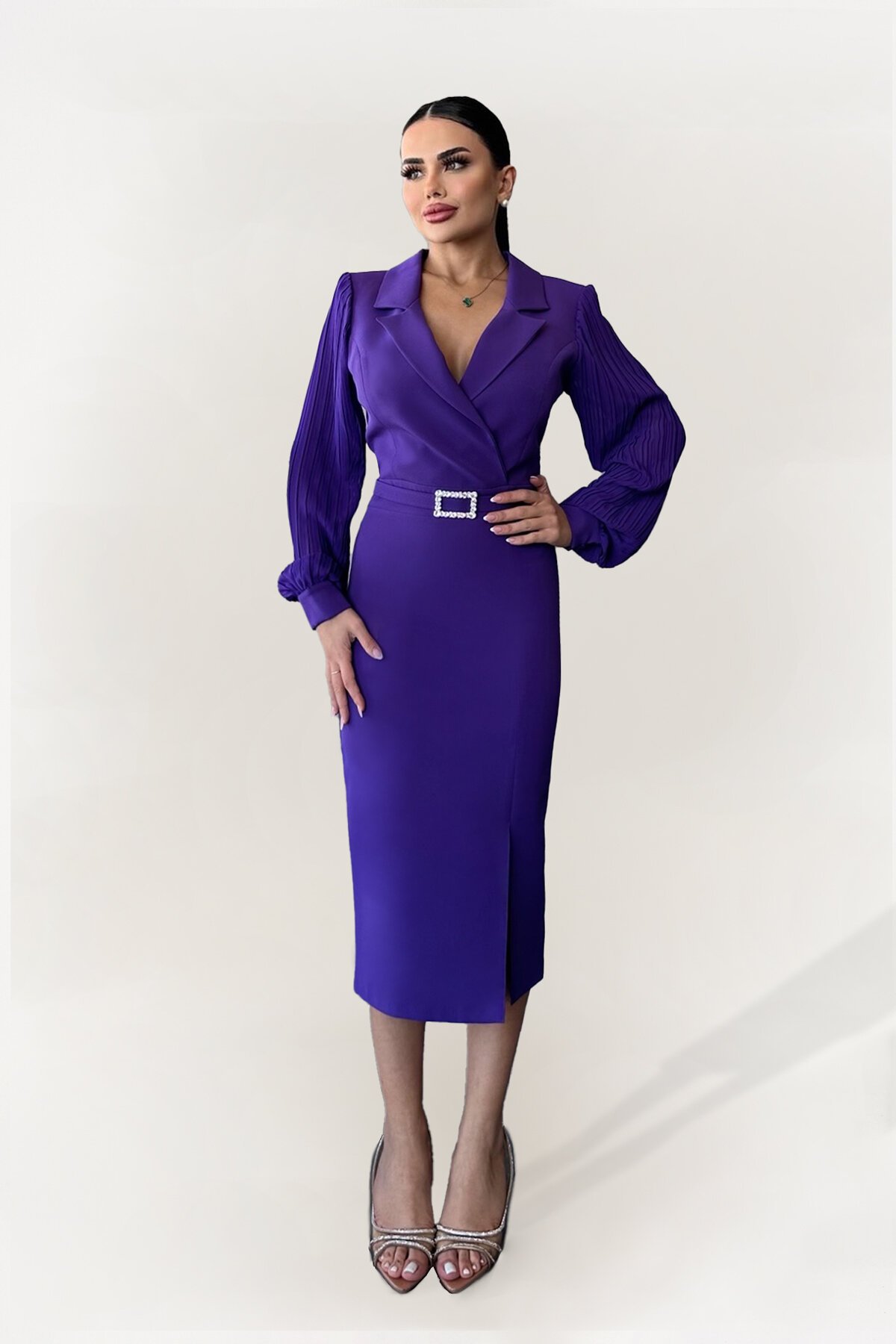 Kruvaze Yaka Midi Elbise - 1613