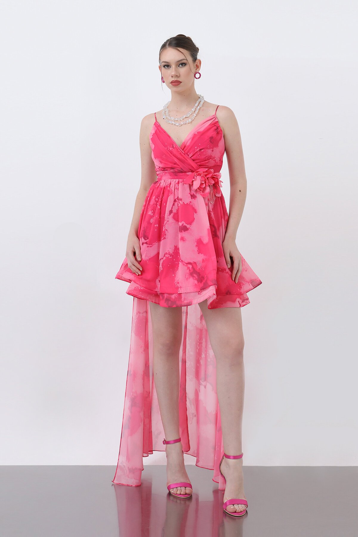 Şifon Arkası Uzun Mini Elbise - 1643