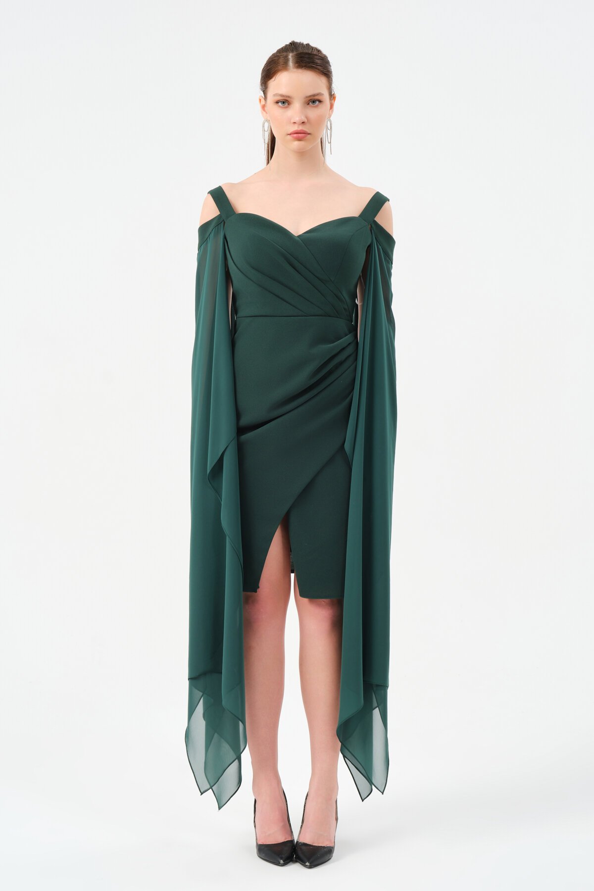 Şifon Detaylı Askılı Mini Elbise - 1576