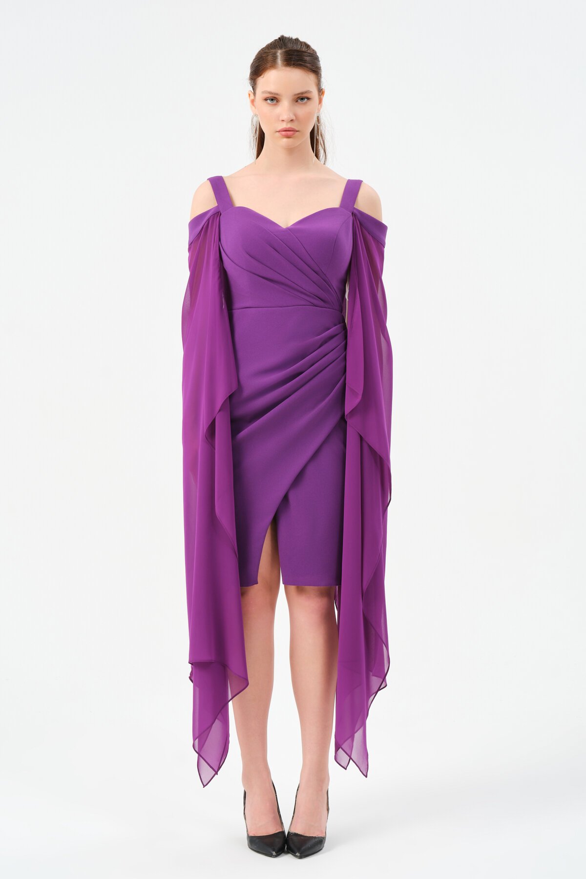 Şifon Detaylı Askılı Mini Elbise - 1576